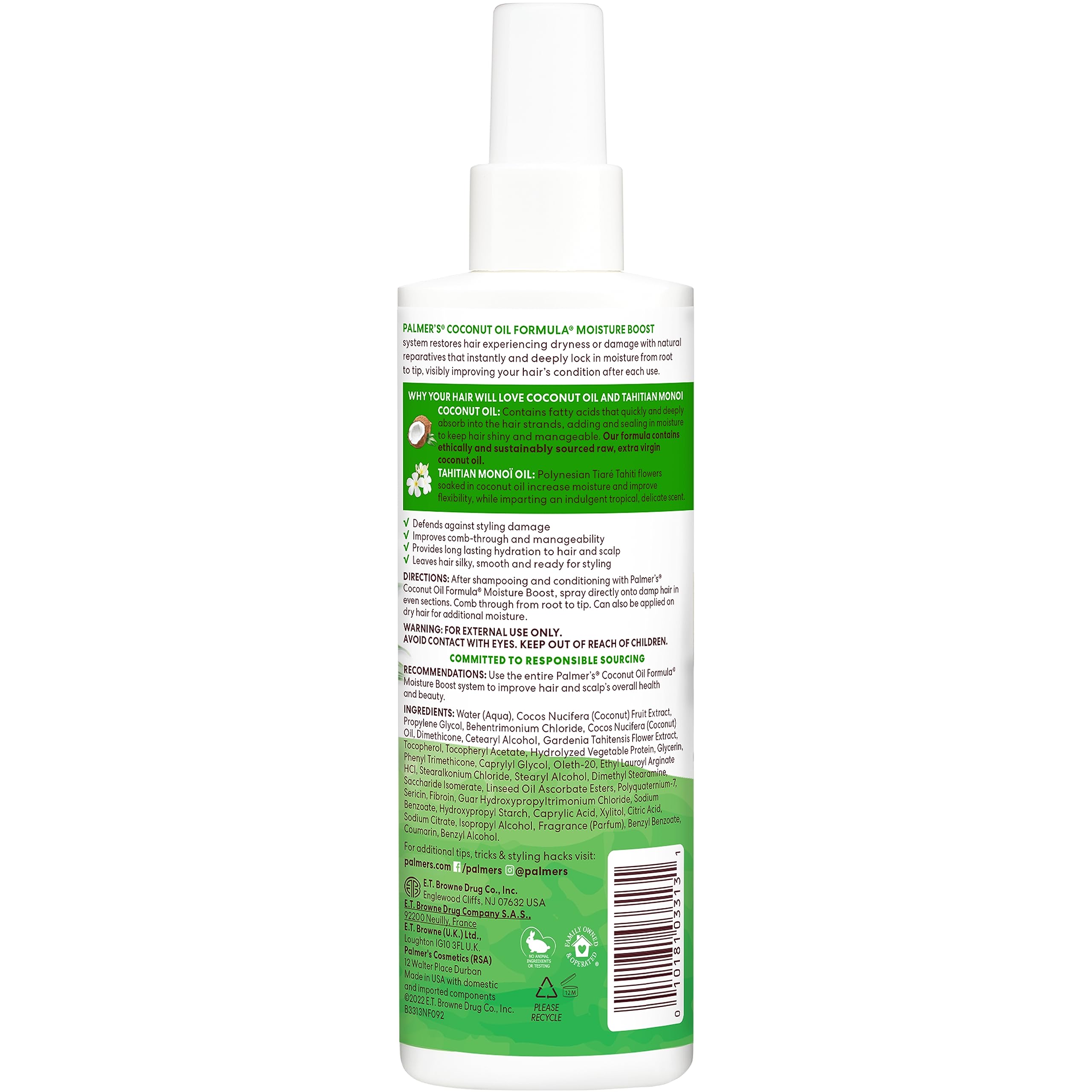 Palmer's Leave-In Conditioner Spray, Coconut Oil Moisture Boost (8.5 Oz) | Moisture Boost Style Protectant for Dry, Damaged Hair, Instantly Detangles, Hydrates & Strengthens Textured & Curly Hair