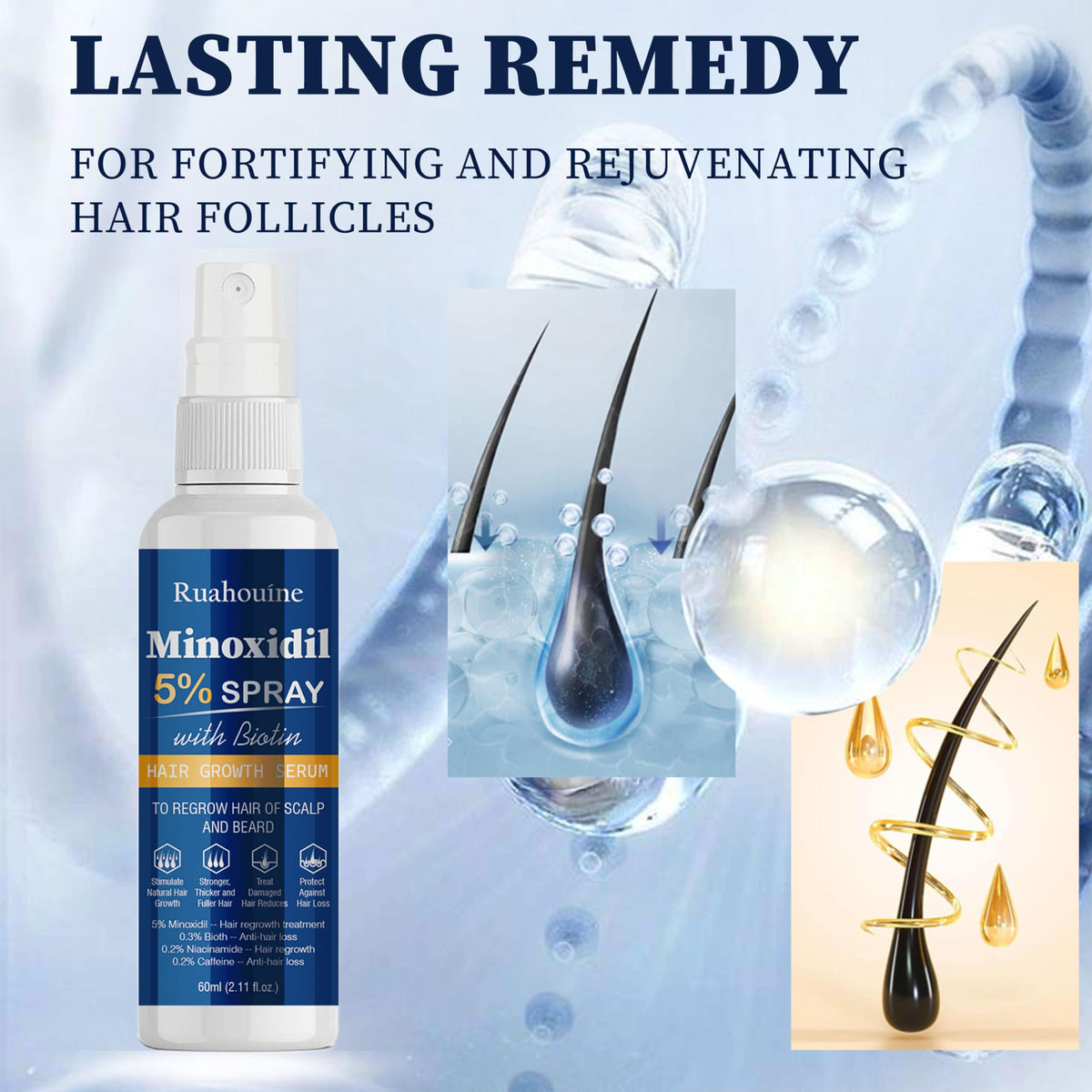 5% Minoxidil Hair Growth Spray Serum, Hair Regrowth Treatment for Men and Women, Strengthens and Thickens Hair for Fuller, Longer Results, Beard and Facial Hair Enhancer