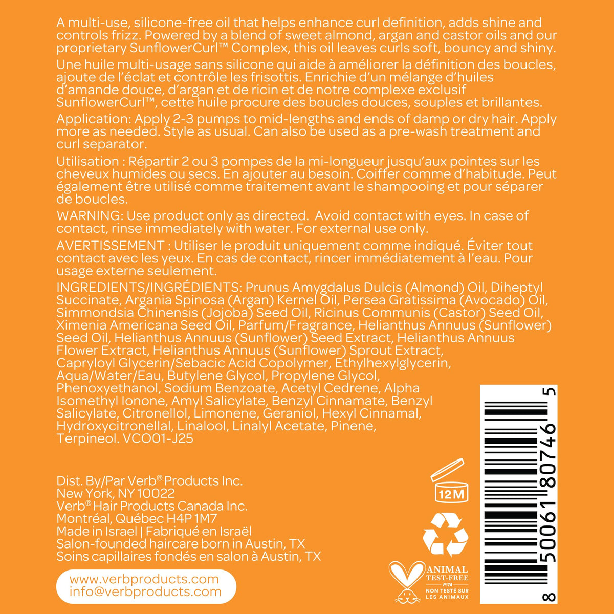 VERB Curl Oil for Waves, Curls, Coils, 3 fl oz, Frizz-Free Definition Serum
