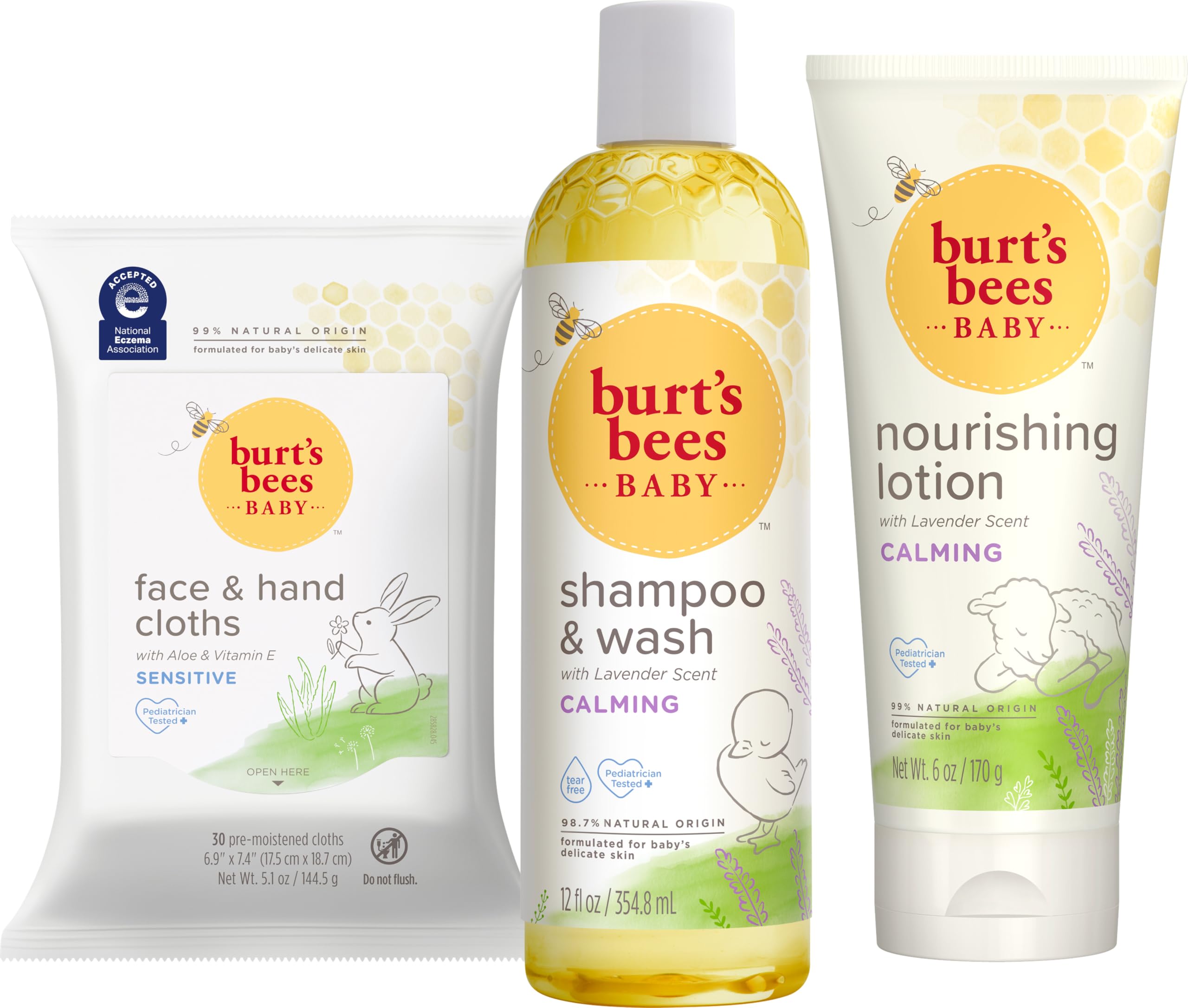 Buy now Burt's Bees Baby Gift Set for Baby Showers, Includes Baby Essentials, Shampoo and Wash with Lavender, Body Lotion, Wipes and Cloths, Naturally-Derived Origin Skincare, 3 Count at indiglob india