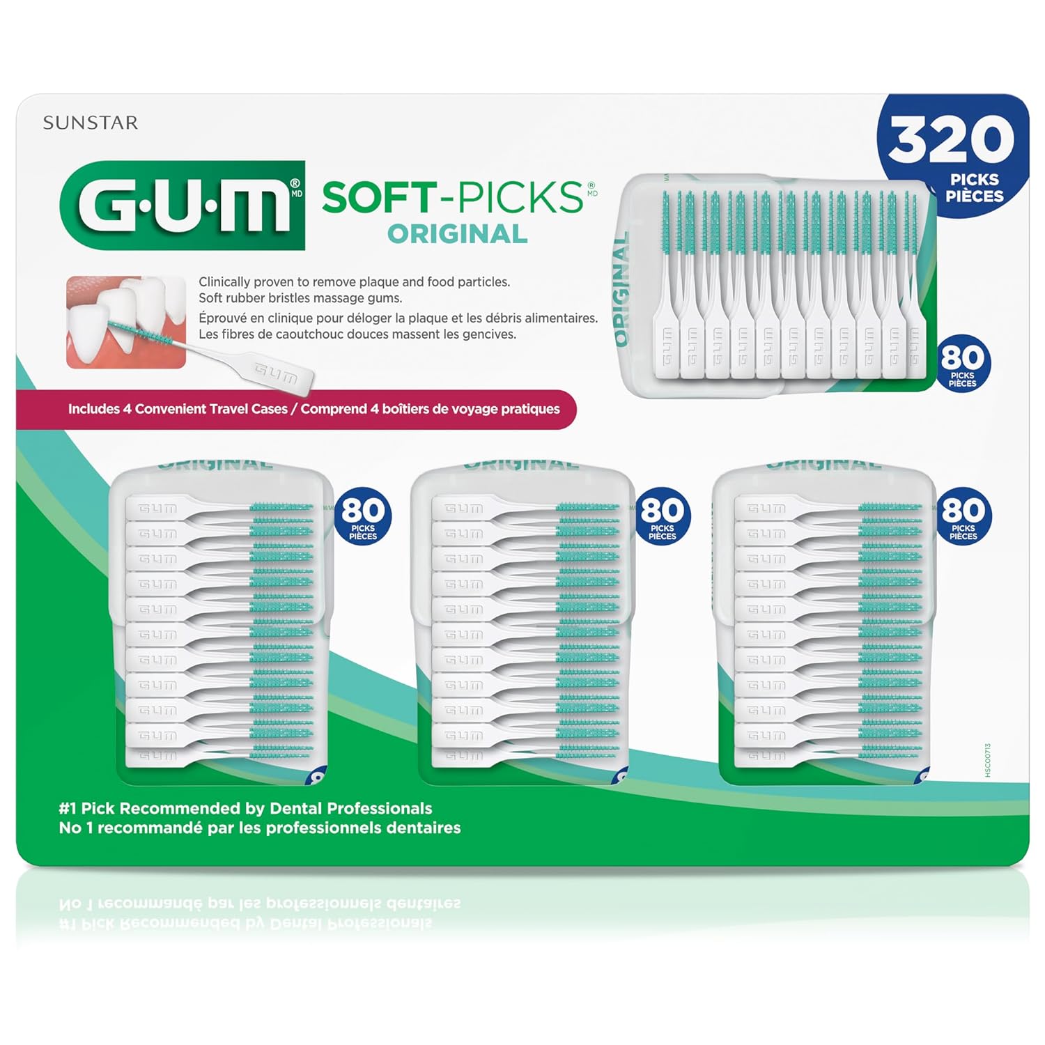 Buy now GUM Soft-Picks Original, Easy to Use Dental Picks for Teeth Cleaning and Gum Health, Disposable Interdental Brushes with Convenient Carry Case, Dentist Recommended Dental Picks, 320ct at indiglob india