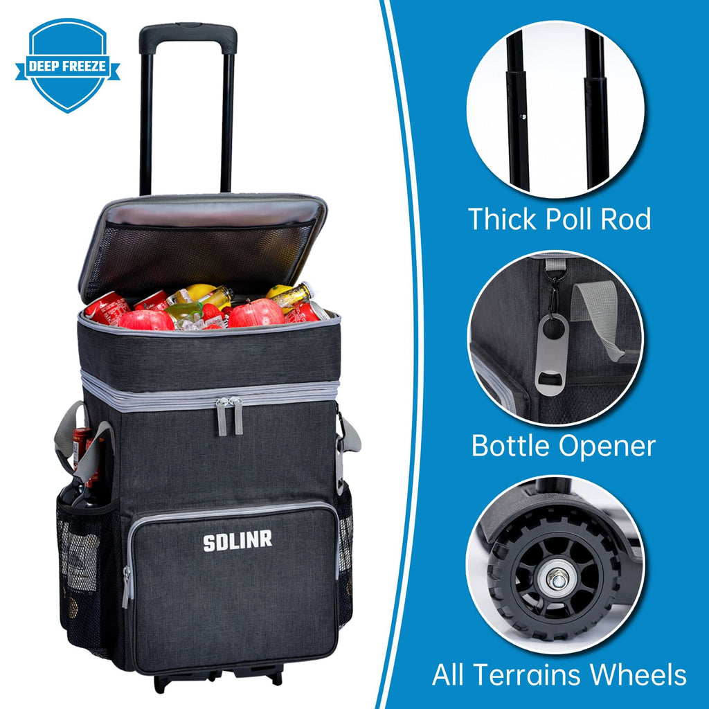 SDLINR Collapsible Cooler with Wheels, Rolling Cooler Bag for Beach Travel