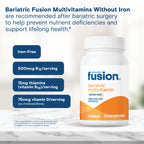 Bariatric Fusion Bariatric Multivitamin Without Iron | 1 Per Day | Post Surgery Patients | Iron Free Vitamin for Gastric Bypass and Sleeve Gastrectomy | Easy to Swallow Capsules | One Month Supply