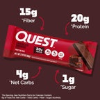 Buy now Quest Nutrition Chocolate Brownie Protein Bar, 20g Protein, 1g Sugar, 4g Net Carb, High Fiber, Gluten Free, 12 Count at indiglob india
