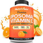 Nutrivein Liposomal Vitamin C Supplement 1650 mg - 180 Capsules, High Dose | High-absorption liposomal delivery for men and women. Supports whole-body defenses, skin, and overall well-being. Non-GMO.