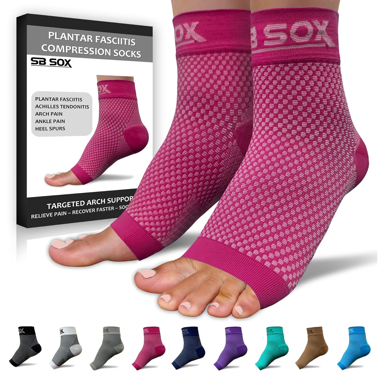 Buy now SB SOX Plantar Fasciitis Relief Socks â€“ Ankle Brace Compression Sleeve â€“ Arch Support for Foot Pain, Swelling, Heel Spurs â€“ Foot Brace for Achilles Tendonitis Relief, Injury Recovery (Blue, Medium) Large Pink at indiglob india