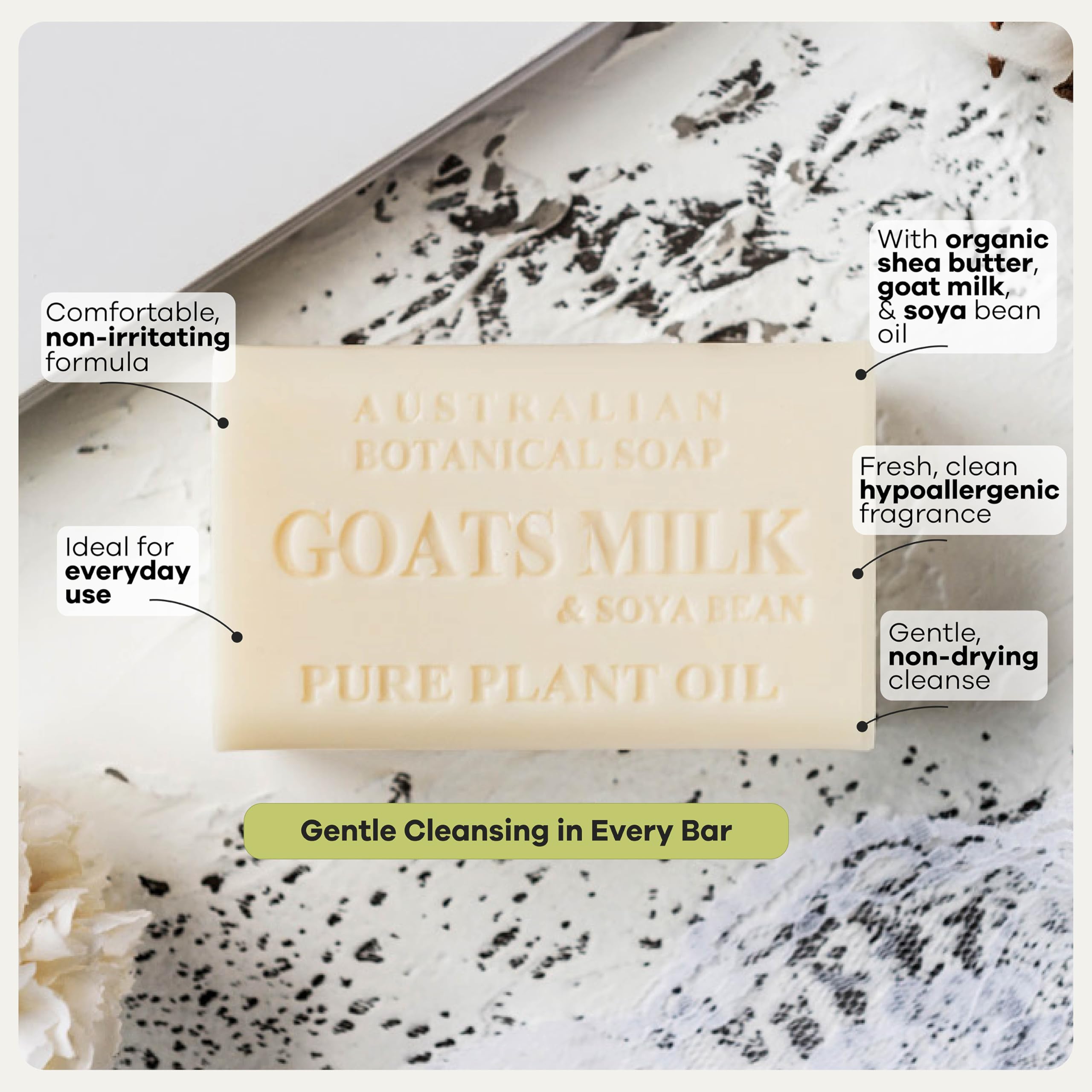 Australian Botanical Soap 6.6 OZ, Pack of 8, Goat Milk Soap Bars with Soya Bean Oil, Enriched with Organic Shea Butter, Suitable for All Skin Types, Packaging May Vary