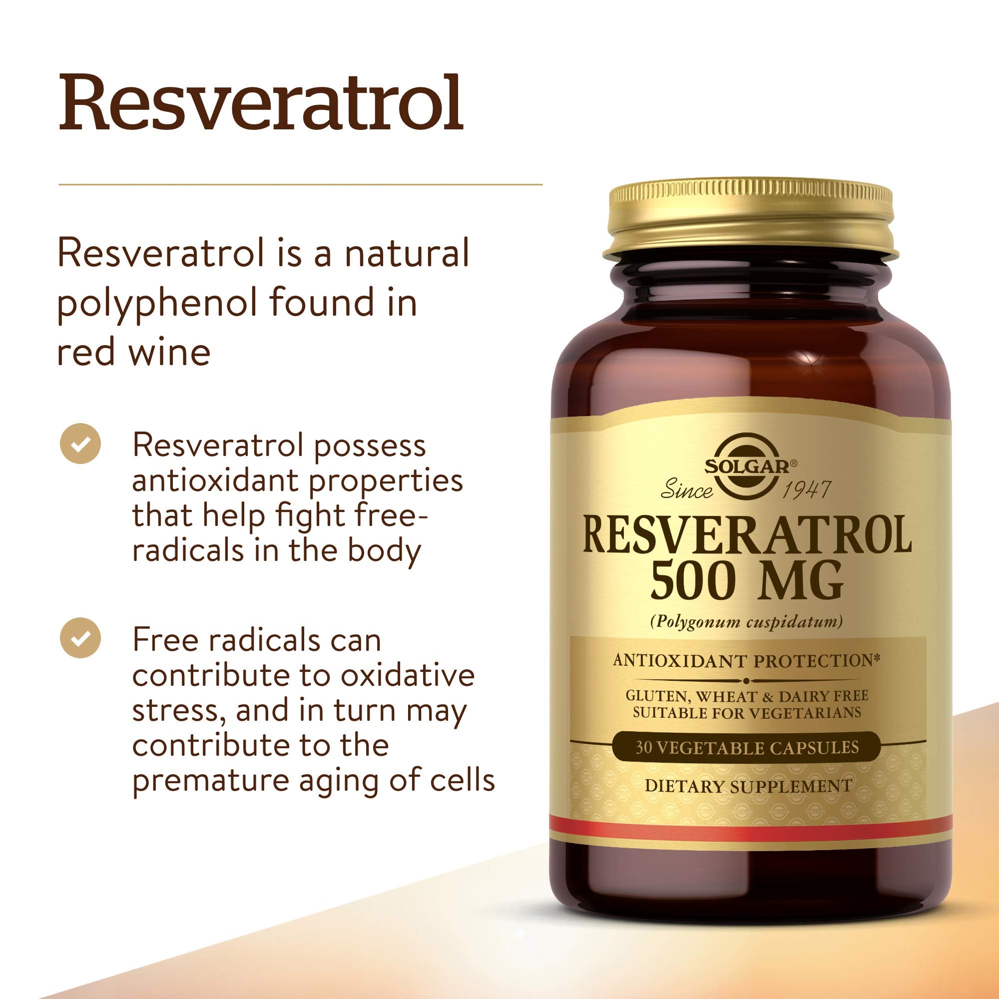 Buy now Solgar Resveratrol 500 mg, 30 Vegetable Capsules - Antioxidant Protection - Gluten Free, Dairy Free - 30 Servings at indiglob india