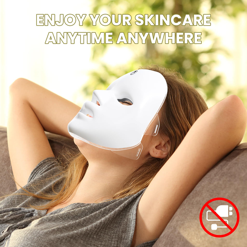 7-1 Colors Red Light Therapy For Face，LED Facial Skin Care Mask,Red Light Mask for Face, LED Facial Mask Light,Salon or Home,White.