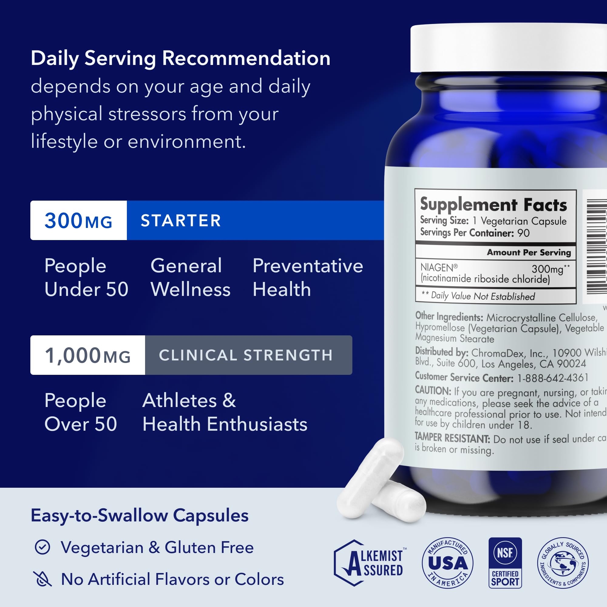 TRU NIAGEN NAD+ Supplement, Nicotinamide Riboside 300mg, 90 Daily Servings | Patented Niagen NR boosts NAD+ to support cellular energy and healthy aging. 300mg, one capsule daily — 90-day supply.