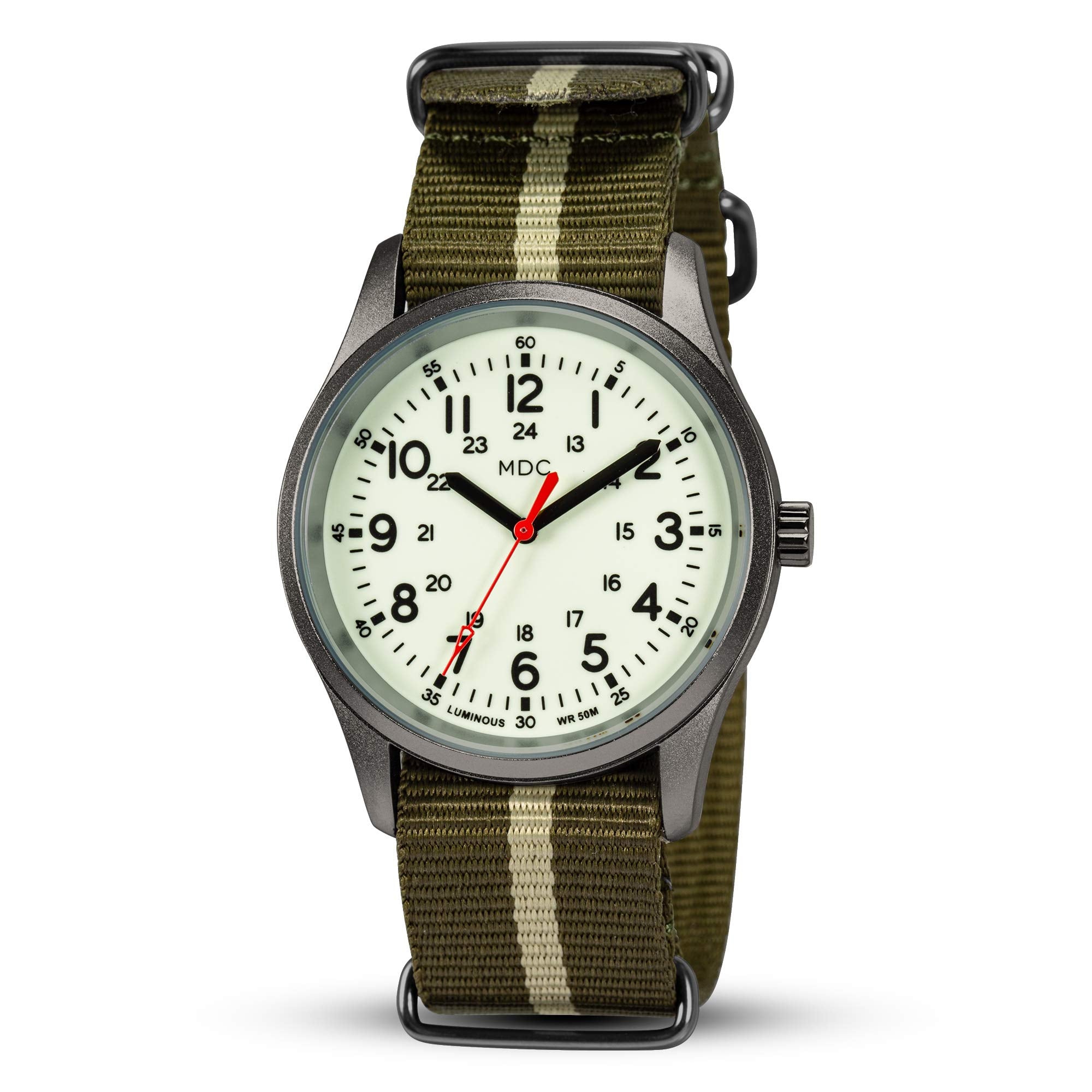 Buy now Infantry Mens Military Field Watch,Luminous Glow in The Dark Dial,Analog Tactical Wristwatch w/ 12/24 Hr Time,Japanese Quartz Movement,Slip-Thru Nylon Band,Reliable Work Watch for Men Black Green at indiglob india