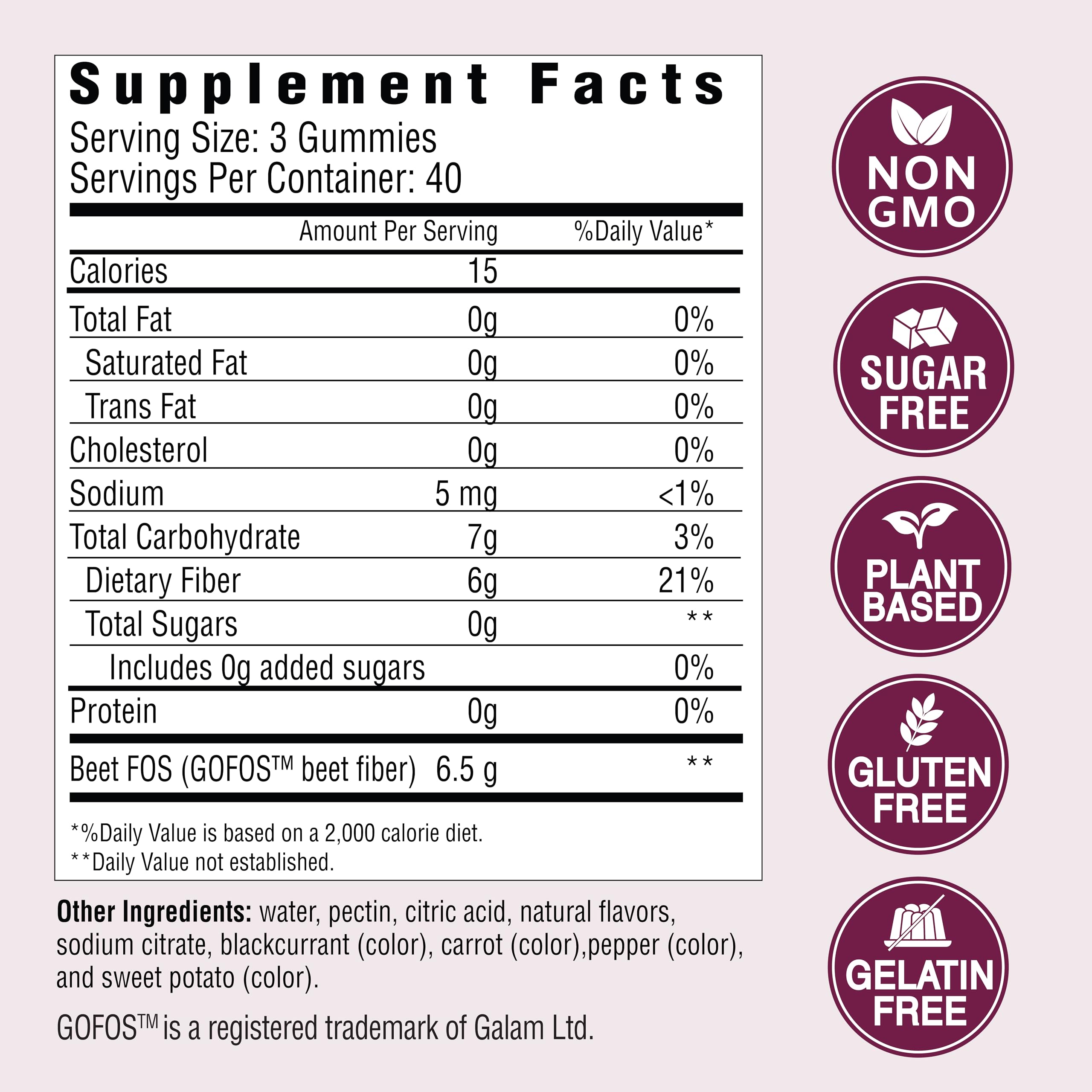 Country Farms Fiber Care Prebiotic Gummies, 6g of Fiber Per Serving, GLP-1 Booster, FOS from Beets, Digestive Health and Bloat, Supports Regularity, Mixed Fruit Flavor, 120 Gummies, 40 Servings