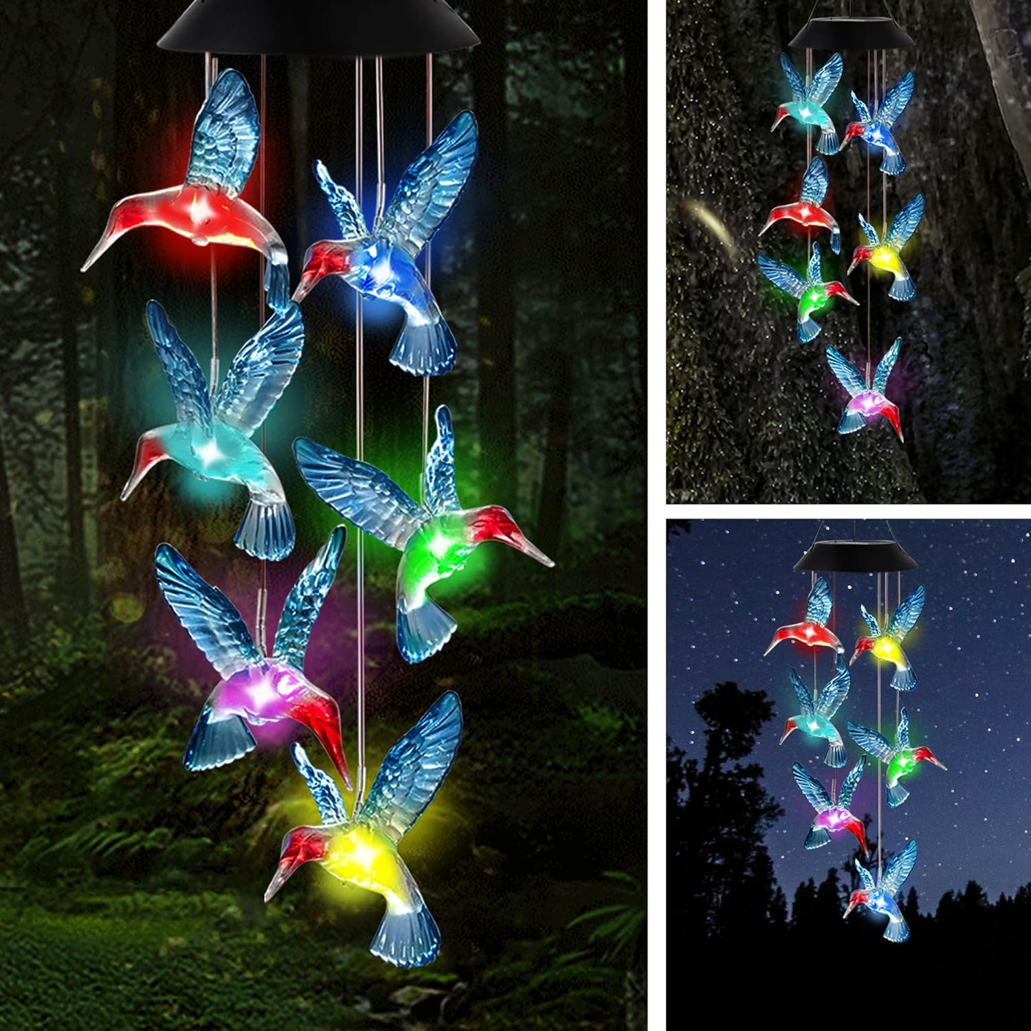 Buy now Hummingbird Solar Wind Chimes, OkayGoo Hummingbird Gift Outdoor Wind Chime Solar Lights Color Changing Night Lights Gifts for Mom Grandma Memorial Wind Chimes Christmas Decoration blue hummingbird at indiglob india