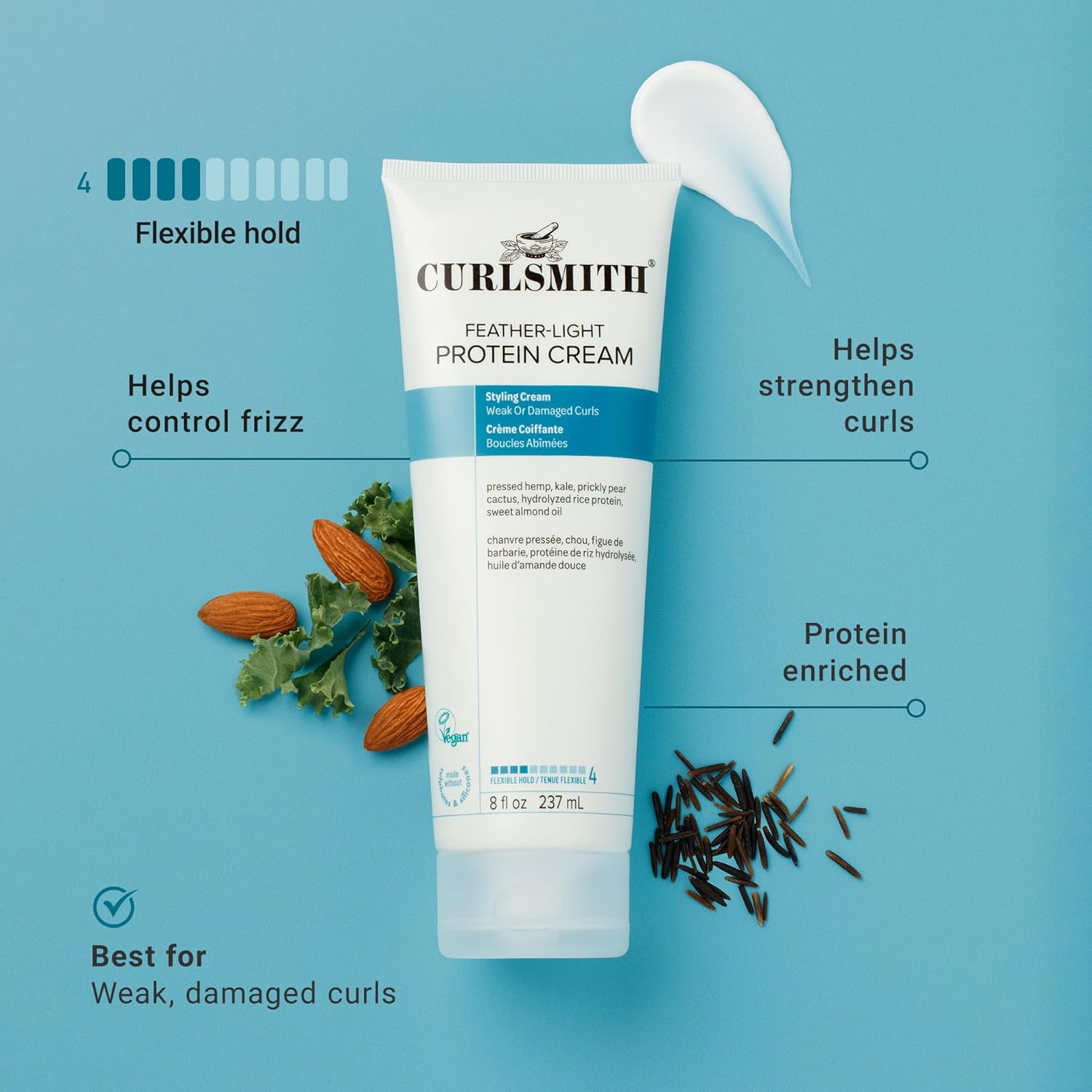 Buy now CURLSMITH Feather Light Protein Cream - Flexible Hold Curl Cream, Protein-Rich Styling Cream for Curls, For All Curl Types, Best for Weak and Damaged Curls, Vegan & Cruelty Free (8 oz) at indiglob india
