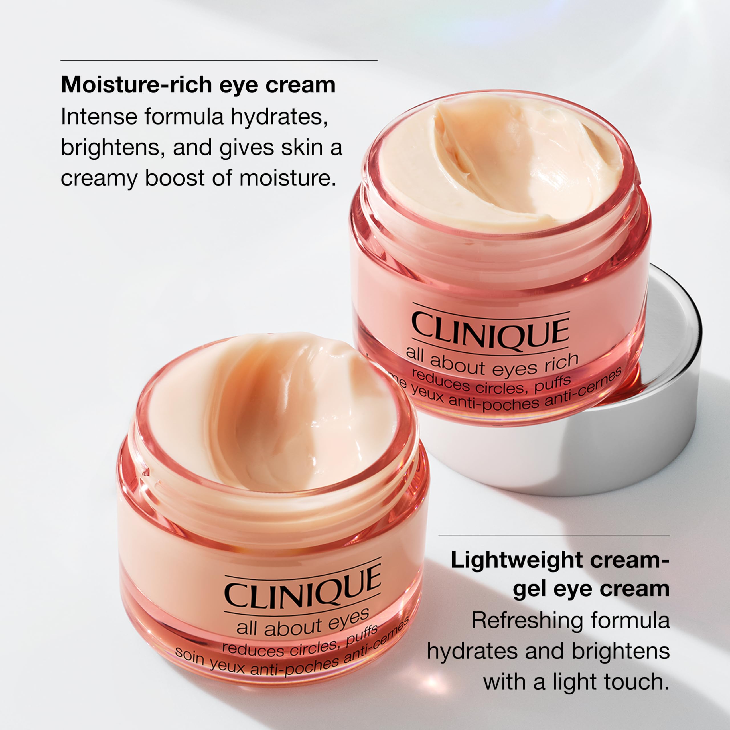 Clinique All About Eyes: Lightweight Eye Cream Vitamin C Formula + Rich Eye Cream Hyaluronic Acid Formula | Hydrating, Brightening, Depuffing