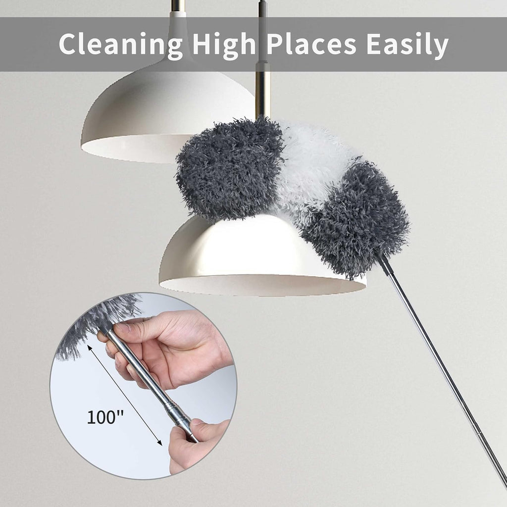 Buy now BOOMJOY Microfiber Feather Duster with 100 Inches Extendable Pole, 2 Pack Dusters for Cleaning Ceiling, Fan, Furniture at indiglob india