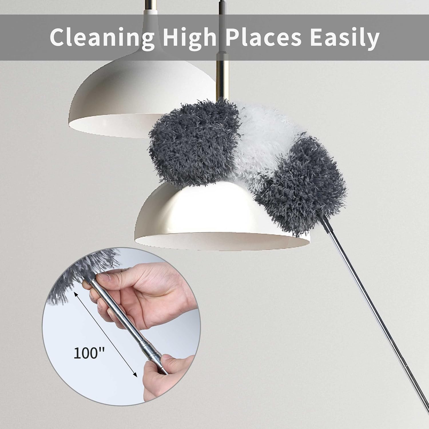 Buy now BOOMJOY Microfiber Feather Duster with 100 Inches Extendable Pole, 2 Pack Dusters for Cleaning Ceiling, Fan, Furniture at indiglob india