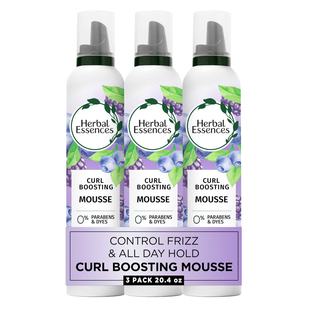 Herbal Essences Curl Boosting Mousse, Frizz Control for Curly & Wavy Hair, Long-Lasting Hold with Berry Scent, Paraben & Dye-Free, Cruelty-Free, 6.8 Fl Oz Each, 3 Pack