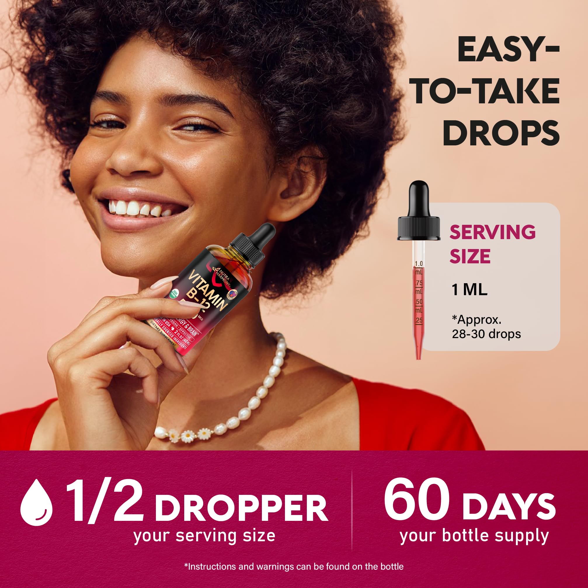 USDA Organic Vitamin B12 Sublingual Drops - Methylcobalamin 5000 mcg - 2 Oz | Vitamin B12 for Women & Men - Energy Boost, Focus & Brain Support - Bioavailable - Berry Flavor, Sugar-Free - 60-Day Supply