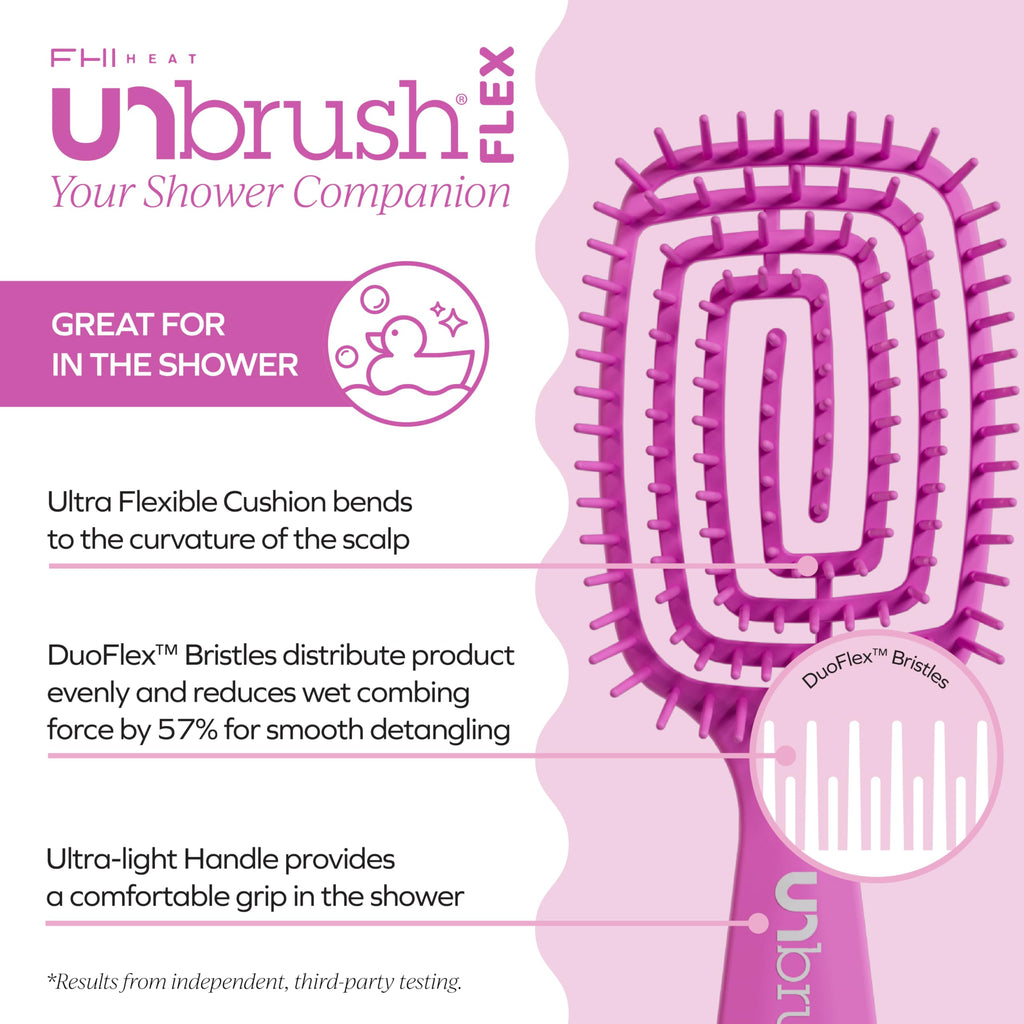 FHI Heat UNbrush Flex Detangling Brush - Ultra Flexible Hairbrush | DuoFlex Anti-Static Bristles for Removing Tangles, Massaging Scalp & Faster Styling - Pain-Free Hair Brush Detangler