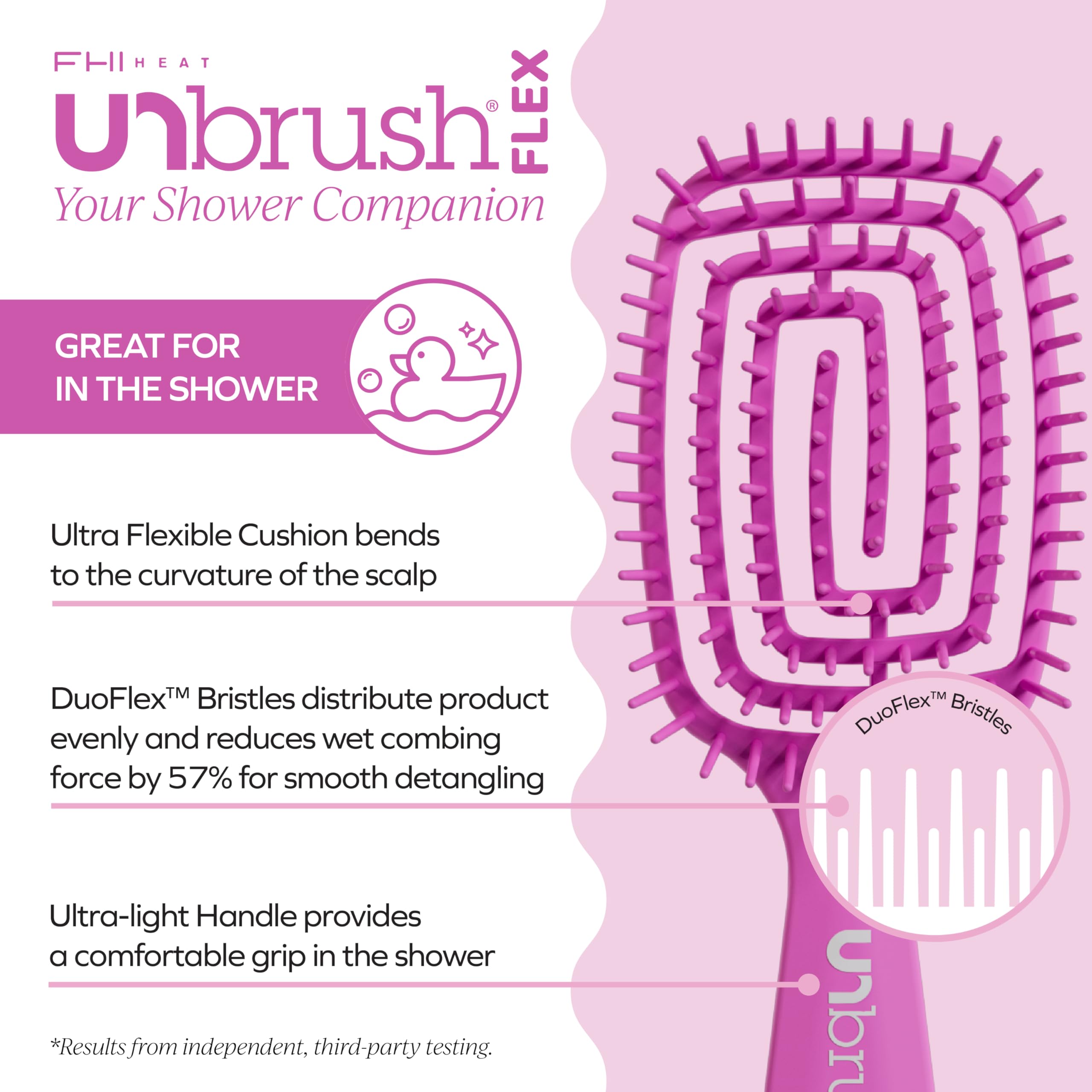 FHI Heat UNbrush Flex Detangling Brush - Ultra Flexible Hairbrush | DuoFlex Anti-Static Bristles for Removing Tangles, Massaging Scalp & Faster Styling - Pain-Free Hair Brush Detangler