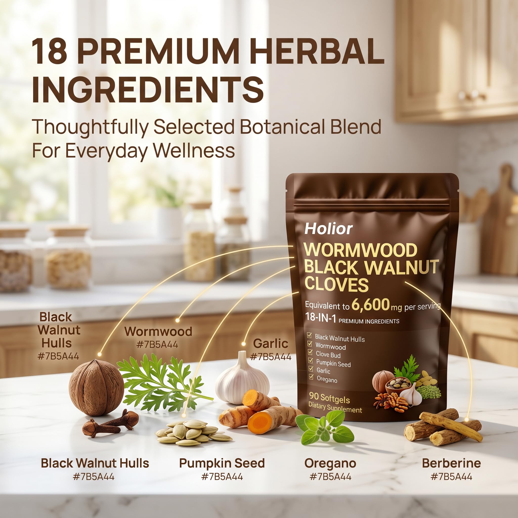 18-in-1 Black Walnut Wormwood - Herbal Wellness Blend with Clove, Garlic, Turmeric, Pumpkin Seed, Oregano, Berberine & More, Daily Digestive & Gut Balance Support Supplement - 90 Softgels