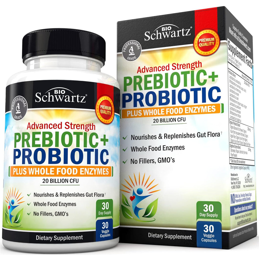 Advanced Prebiotics & Probiotics for Women & Men, 30 Capsules | Digestive Enzymes, L. Reuteri, Inulin Fiber for Immune, Digestive and Gut Health Support - Non-GMO, Gluten-Free, Dairy-Free