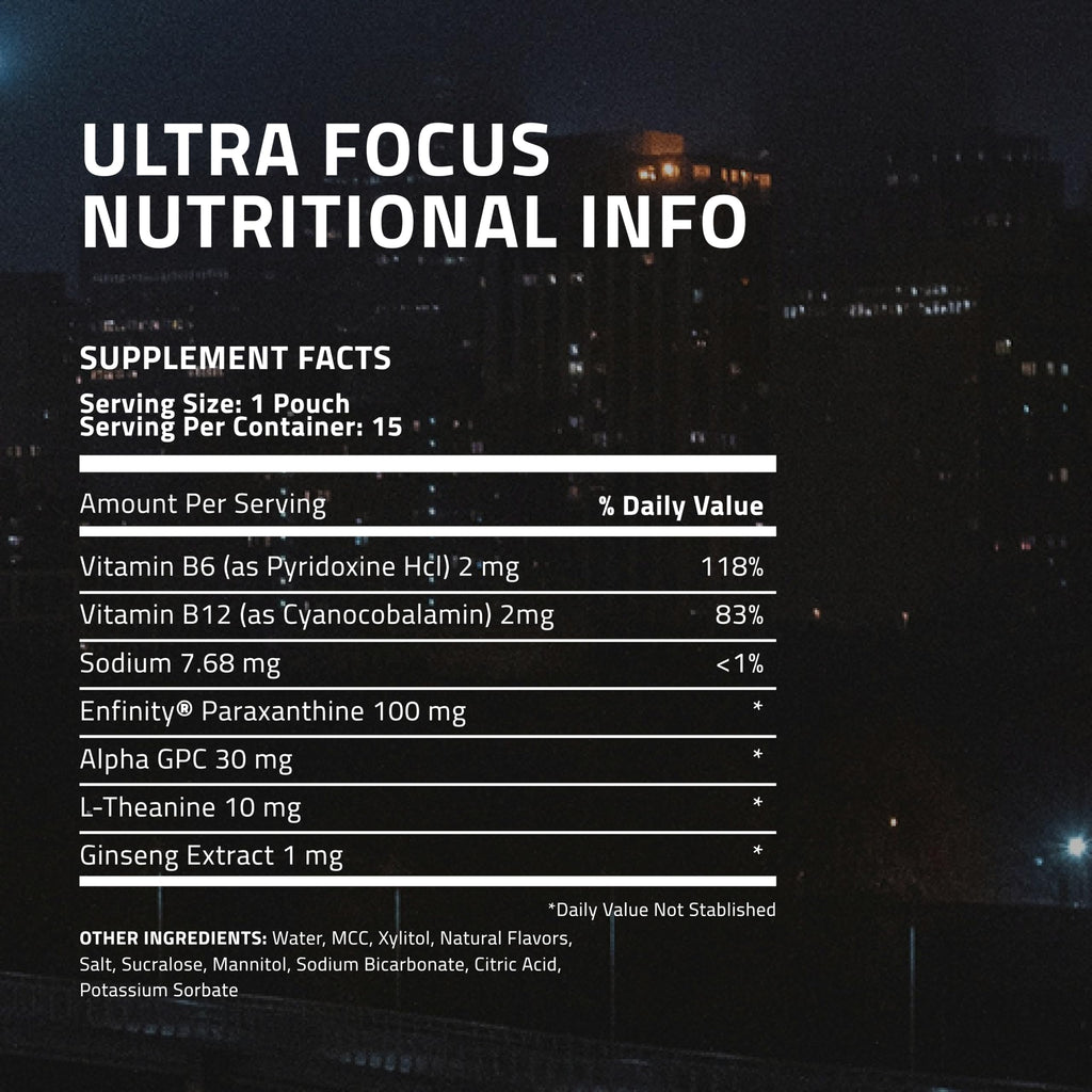 Ultra Focus Pouches (Variety Pack, 3 Cans) Nicotine and Caffeine Free | Nootropic, Enfinity Paraxanthine, Vitamin B6 + B12, L-Theanine, Alpha-GPC, Ginseng, Plant-Based Energy Pouches