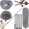 Tonmp 3 Pack 20+ Feet High Reach Grey Microfiber Feather Duster with 3-14 ft Spliceable Pole Cobweb Duster for Cleaning Fan, Spider Web, High Ceiling, Blinds, Furniture Cleaning Tool Kit, Gray