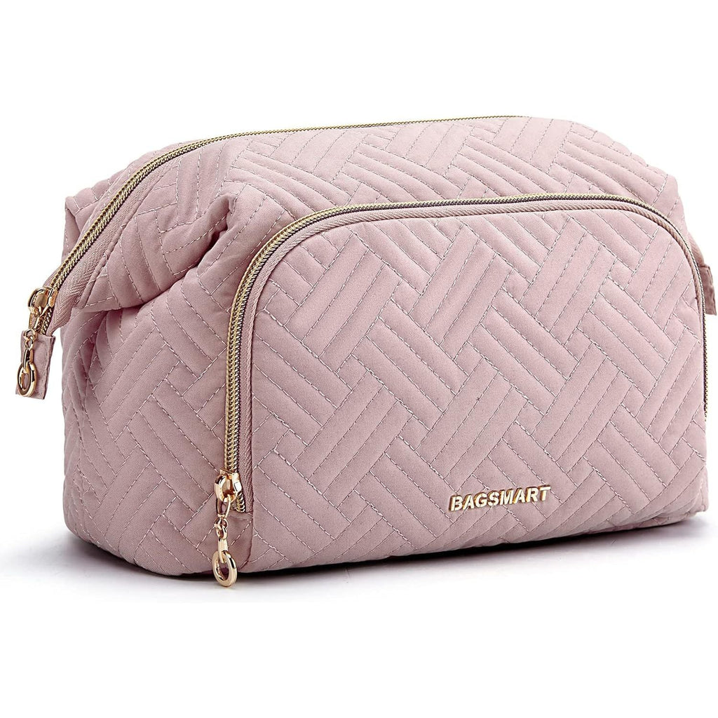 Buy now BAGSMART Travel Makeup Bag, Cosmetic Bag Make Up Organizer Case,Large Wide-open Pouch for Women Purse for Toiletries Accessories Brushes B-Large A-Pink at indiglob india
