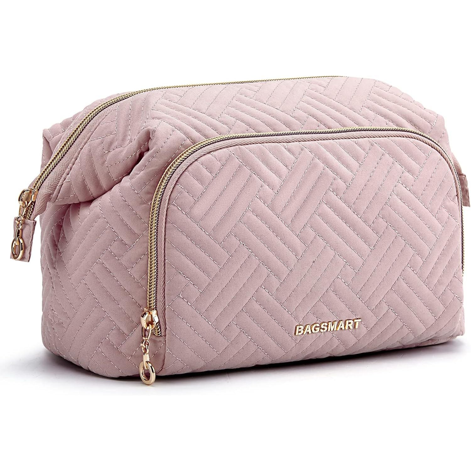 Buy now BAGSMART Travel Makeup Bag, Cosmetic Bag Make Up Organizer Case,Large Wide-open Pouch for Women Purse for Toiletries Accessories Brushes B-Large A-Pink at indiglob india