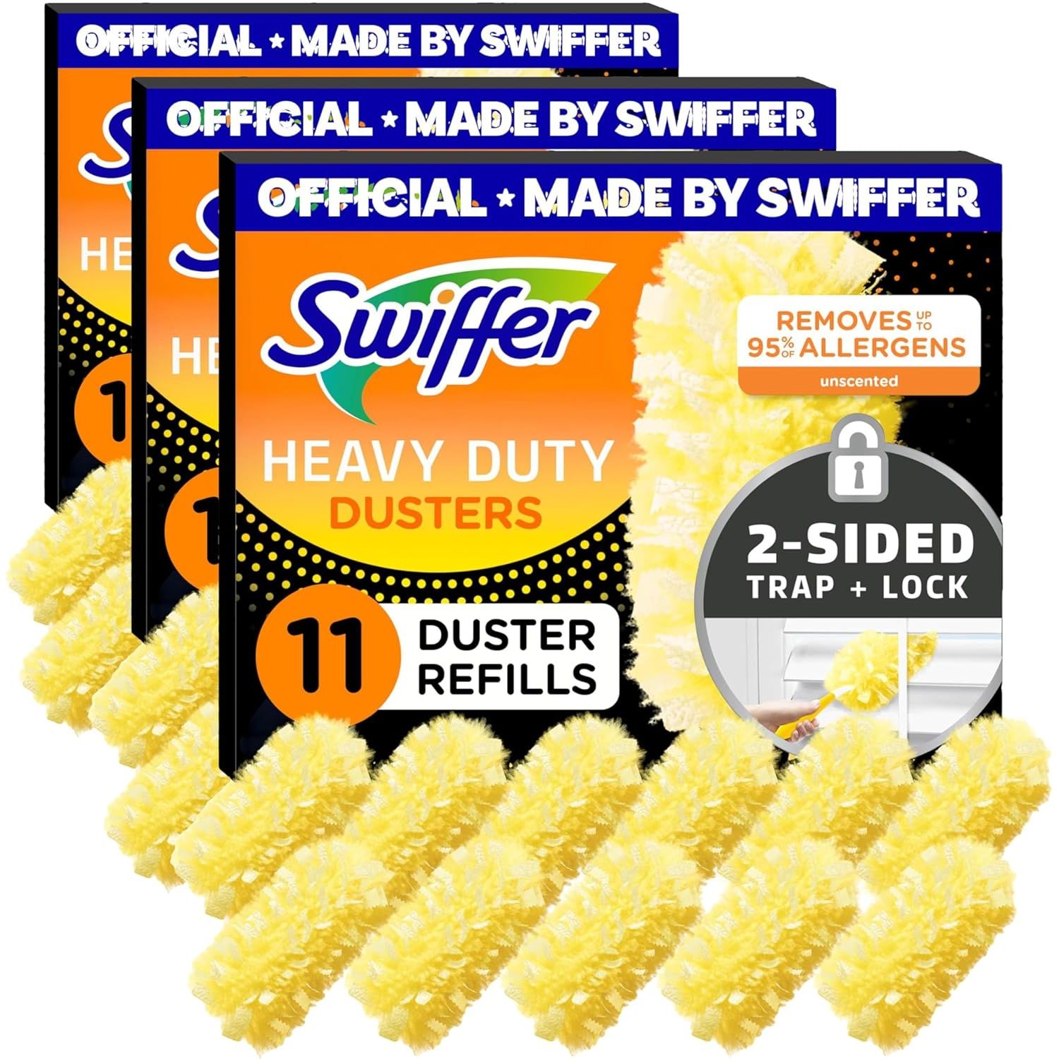 Buy now Swiffer Dusters Refill for Cleaning, Feather & Microfiber Duster Disposable Alternative, For Dusting Furniture, Blinds, Ceiling Fans, Walls, Helps Remove Allergens, Heavy Duty, Unscented, 11ct 11 Count (Pack of 3) Ceiling Fan Duster at indiglob india