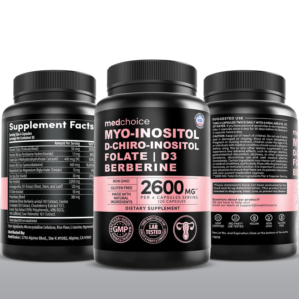 14-in-1 Women’s Inositol Complex Supplement – 40:1 Myo & D-Chiro Inositol with Folate, Vitamin D3, Zinc, Magnesium & Botanicals for Hormone & Feminine Wellness Support – (120 Capsules) (Pack of 2)