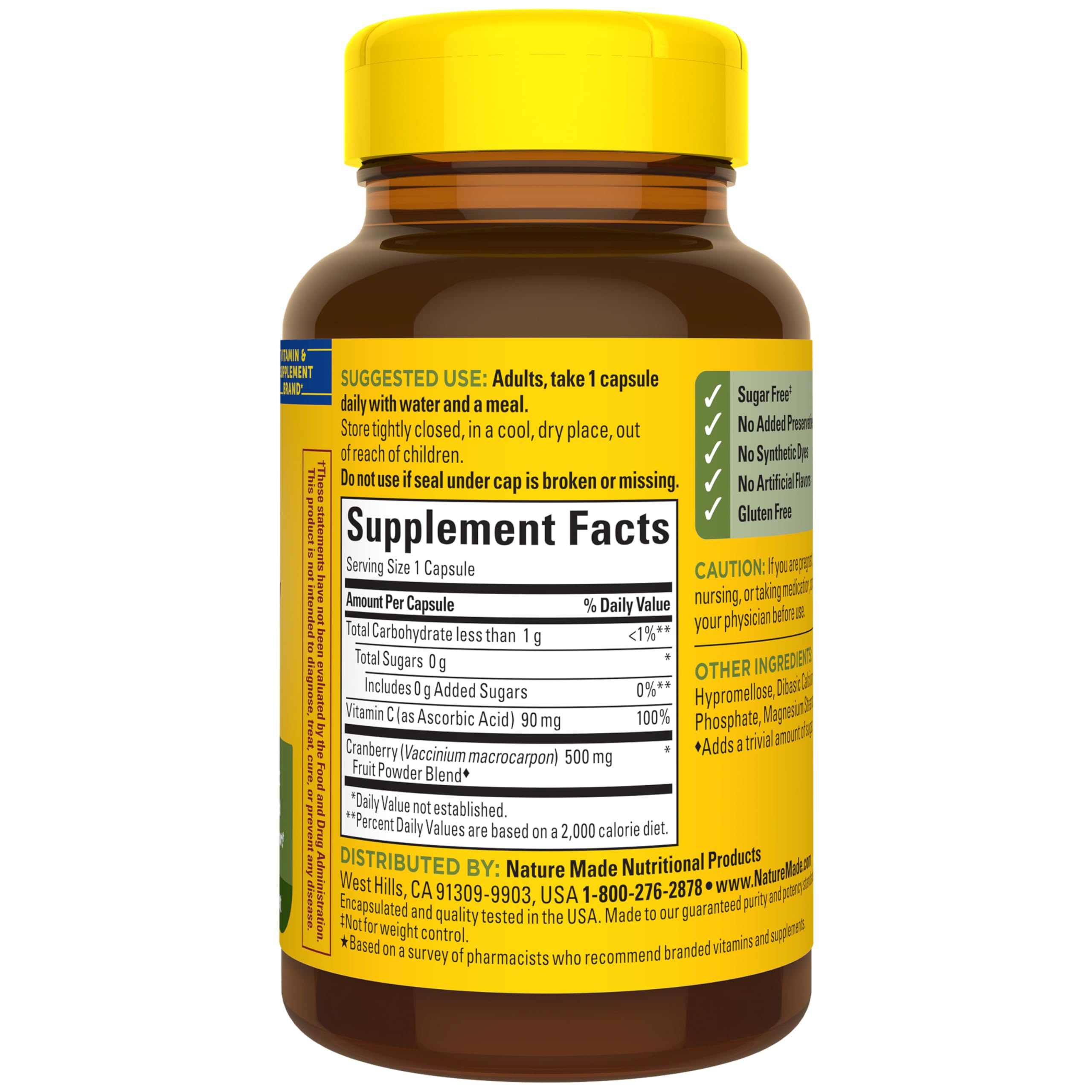 Nature Made Cranberry Supplement 500mg with Vitamin C, 60 Capsules | Cranberry Blend for Urinary Tract Health, For Immune & Antioxidant Support, Gluten Free, One Per Day, 60 Day Supply