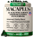 Organic Black Maca Root, 40:1 Extract, Ashwagandha & Fenugreek, 60ct | Energy, Stamina, Mood & Healthy Testosterone Support: Peruvian 3-in-1 Adaptogen Formula