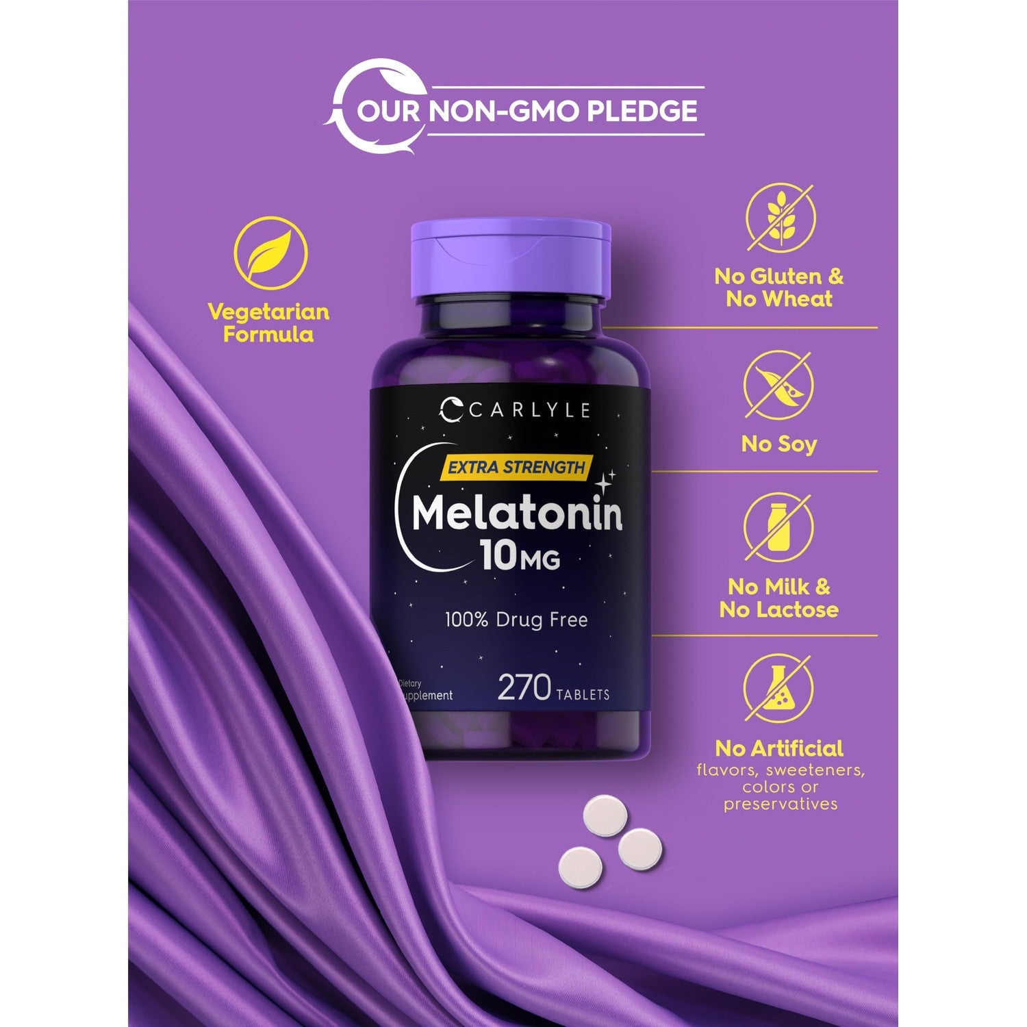 Carlyle Melatonin 10mg | 270 Tablets | with L-Theanine | Vegetarian, Non-GMO, Gluten Free Supplement