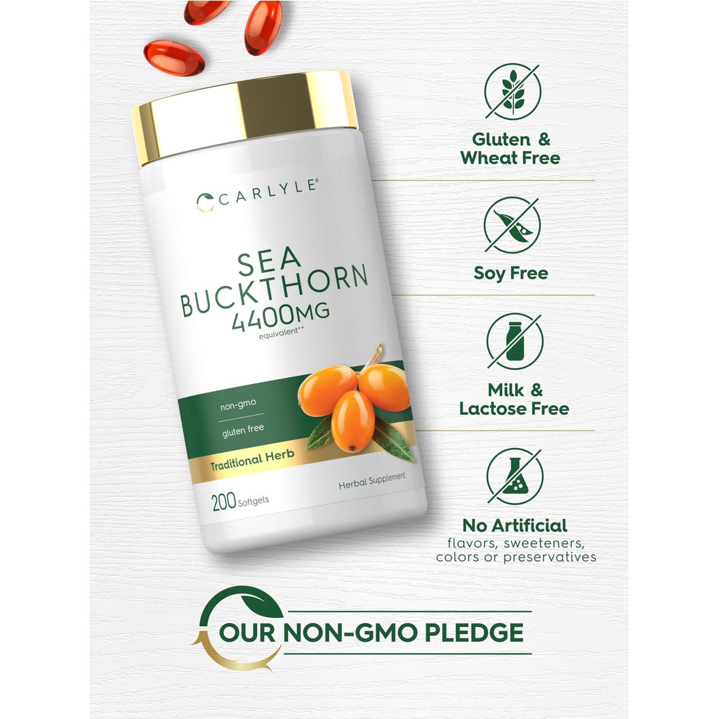 Carlyle Sea Buckthorn Oil Capsules | 200 Softgels | Non-GMO, Gluten Free