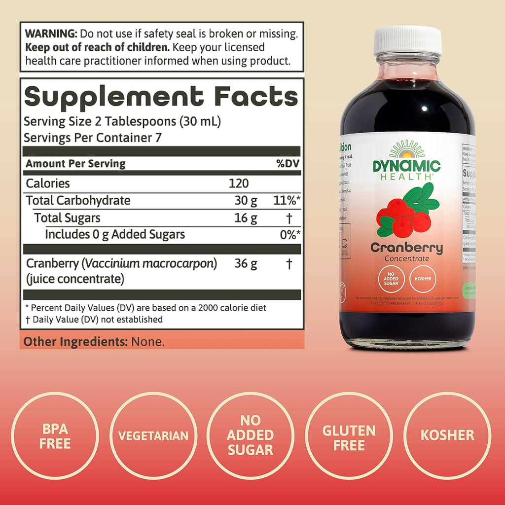 Buy now Dynamic Health Pure Cranberry Juice Concentrate, Unsweetened, Natural Antioxidant Support, No Added Sugar, 8 Fl oz at indiglob india