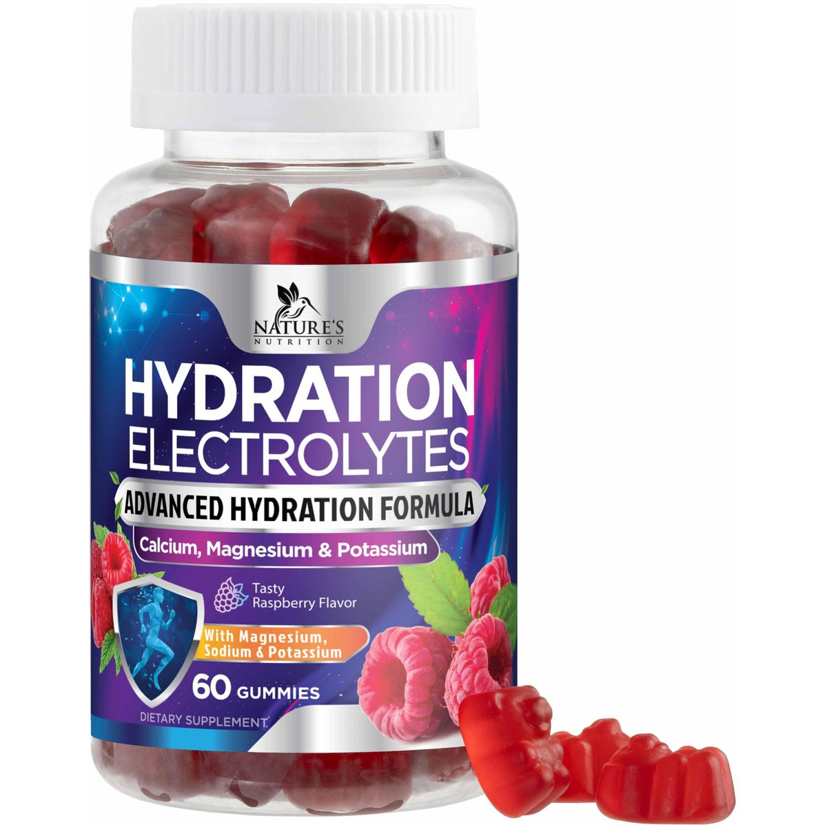 Hydration Electrolyte Gummies - Daily Liquid Replenisher Gummy - Electrolyte Multiplier with Minerals, Potassium & Real Salt, Vegan, Non-GMO, Tasty Raspberry Flavor Hydration Electrolytes - 60 Gummies