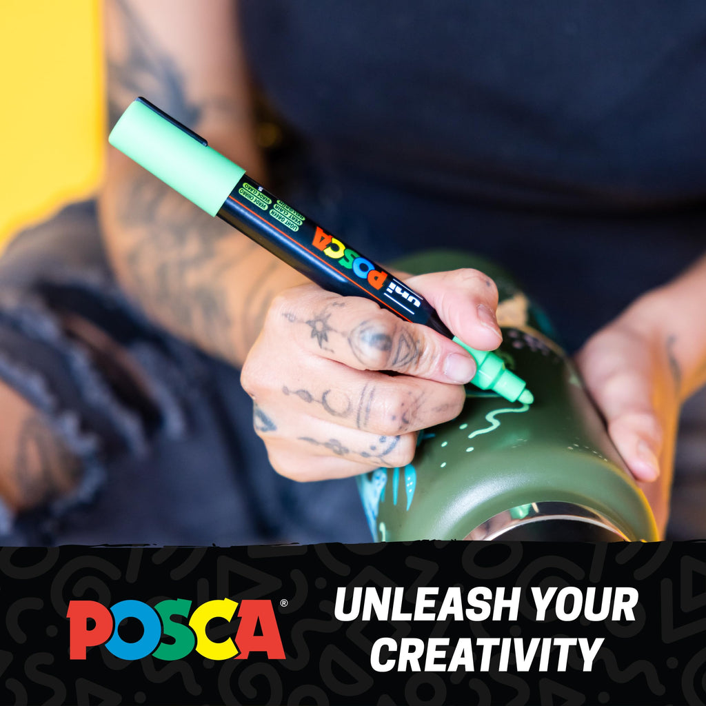 uni Posca Acrylic Paint Art Markers, Set of 12 Extra Fine Point Thin Paint Pens for Coloring Gifts, Fabric, Metal, Glass, Rocks, Wood and Canvas, Assorted Colors, PC1M12C