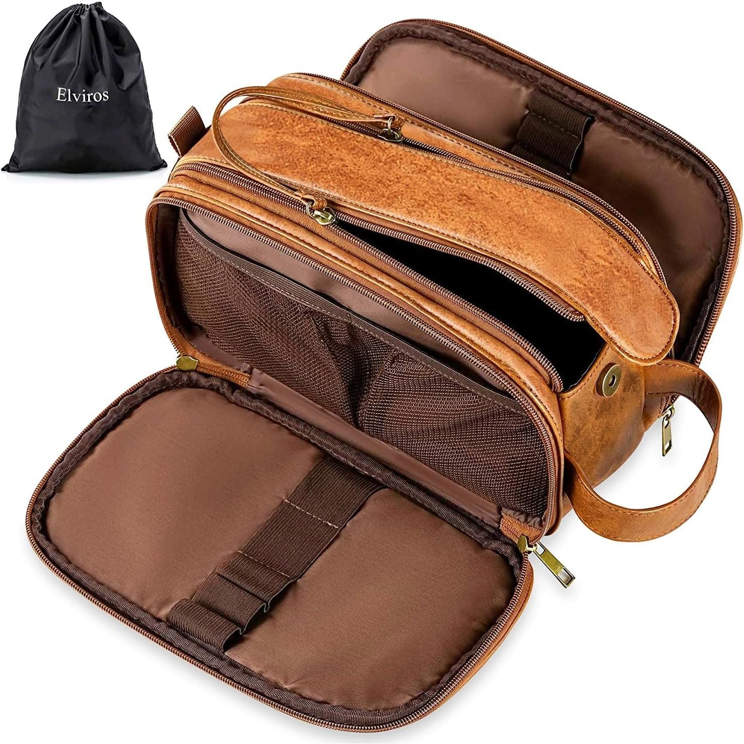 Buy now Elviros Toiletry Bag for Men, Large Travel Shaving Dopp Kit Water-resistant Bathroom Toiletries Organizer PU Leather Cosmetic Bags at indiglob india