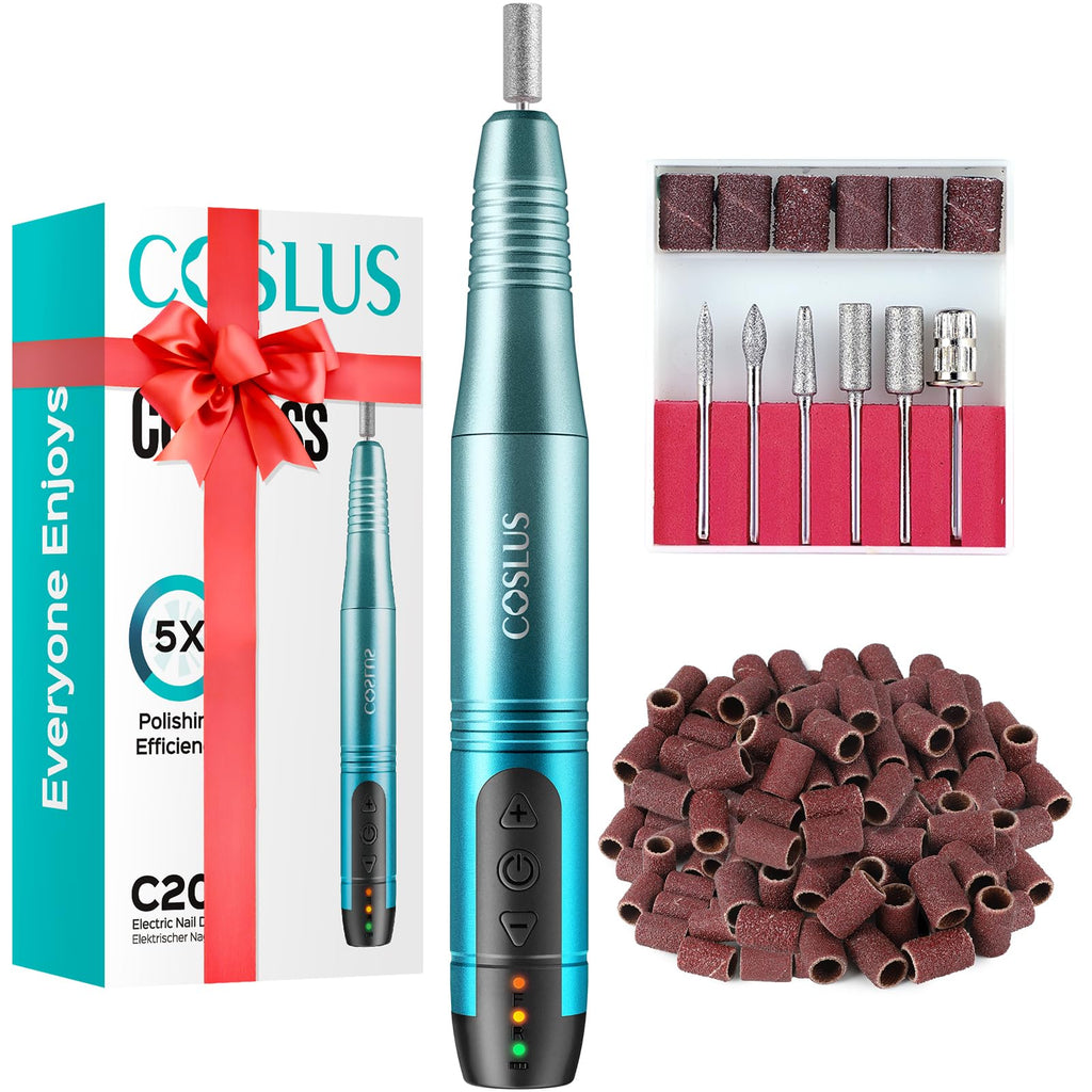 COSLUS C20 Cordless Nail Drill Electric File: Portable All-in-One Kit | Professional for Acrylic Gel Dip Powder Nails, Rechargeable Manicure & Pedicure Machine, Salon Home, Lightweight, Purple