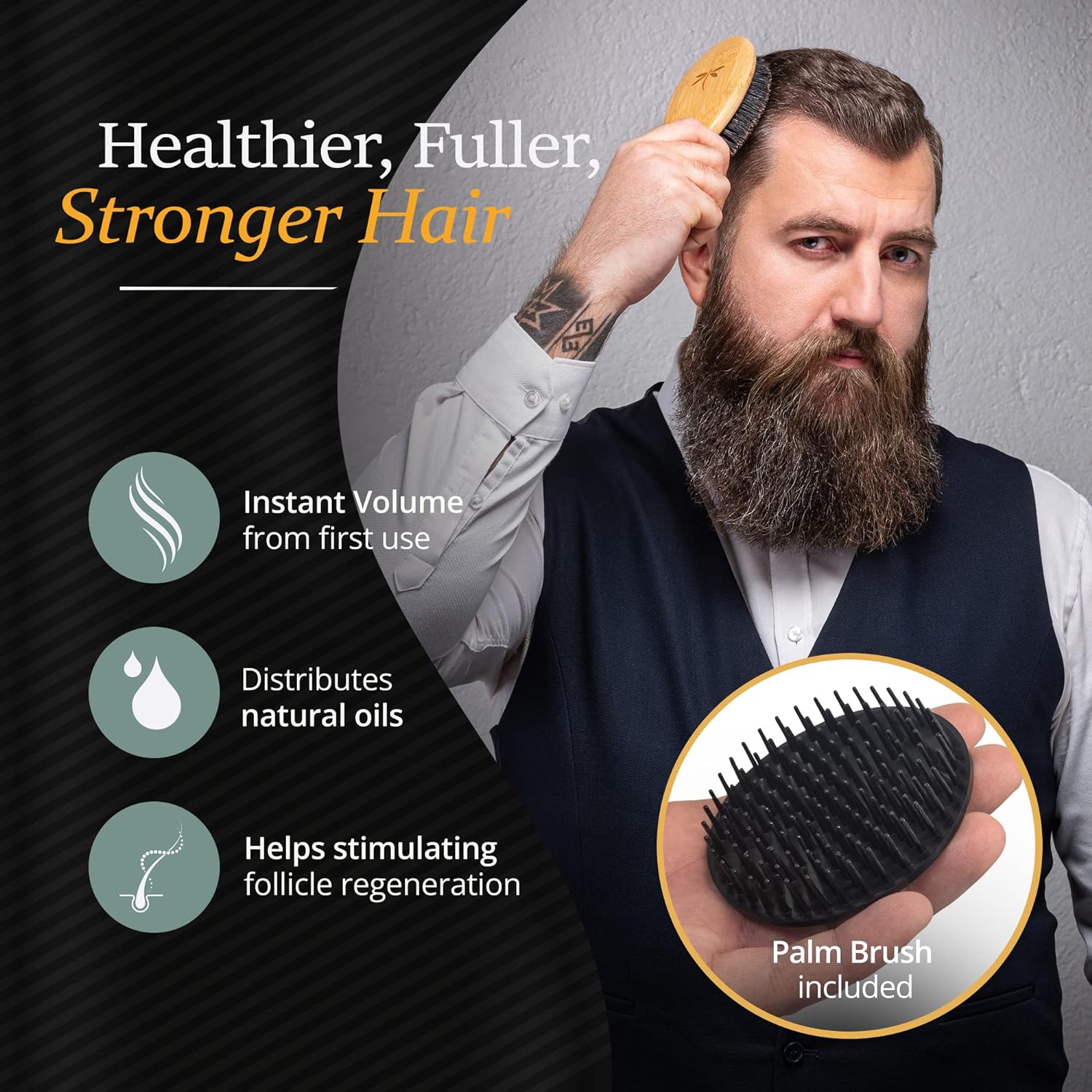 Buy now Belula Boar Bristle Hair Brush Set for Men - Soft Mens Hair Brush for Thin, Normal & Short Hair - Includes Wooden Comb, 2 Palm Brushes & Travel Bag - Best Hair Brushes for Men! at indiglob india