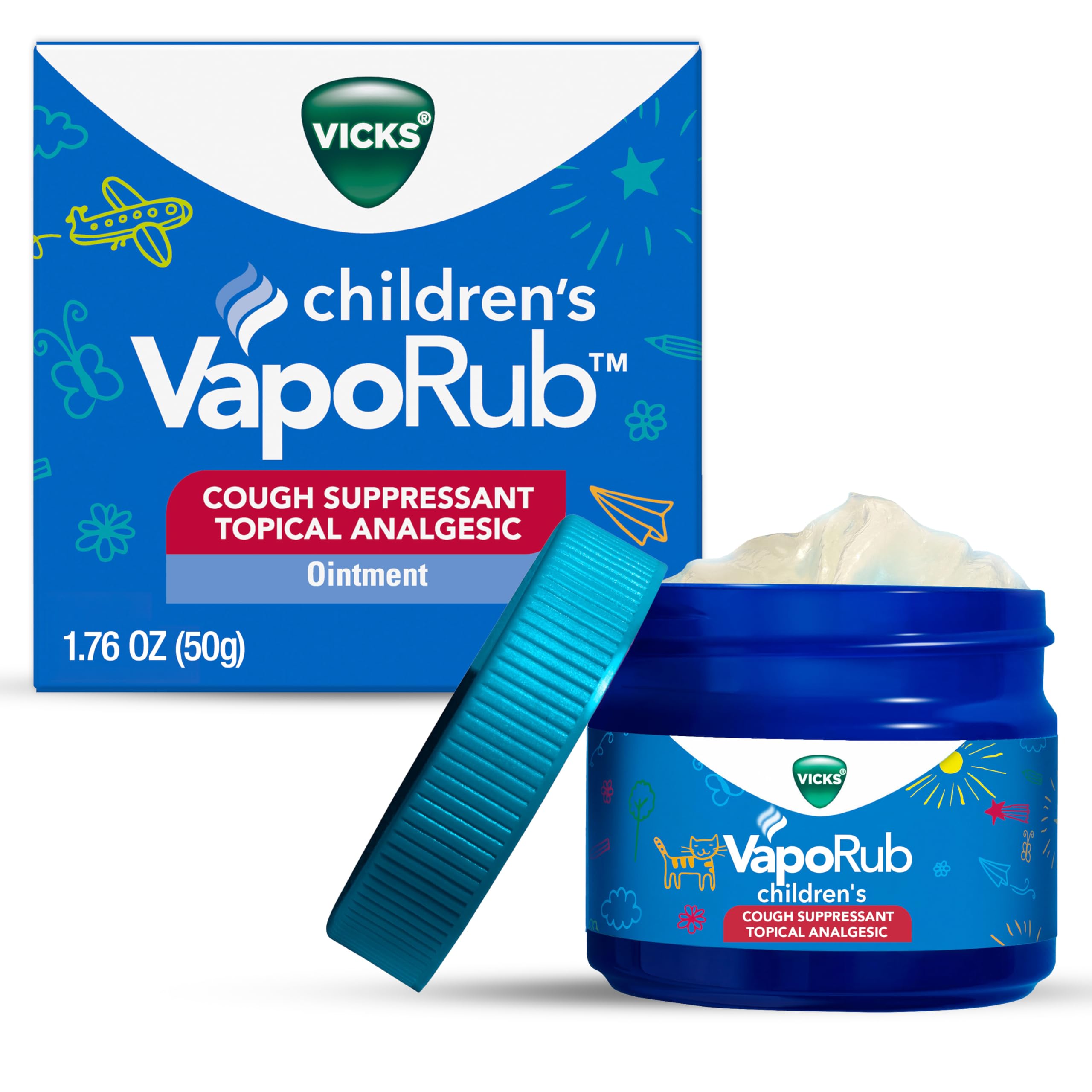 Buy now Vicks Children's VapoRub, Topical Cough Suppressant and Analgesic, Relieves Coughs and Minor Aches and Pains, Clinically Proven, Starts Working in Minutes for Fast Relief, For Children Ages 2+, 1.76oz at indiglob india