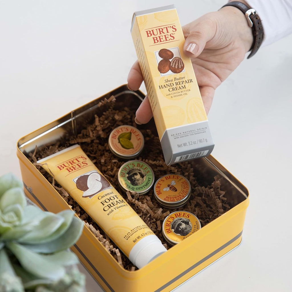 Buy now Burt's Bees Gifts Ideas - Classics Set, 6 Products in Giftable Tin â€“ Cuticle Cream, Hand Salve, Lip Balm, Res-Q Ointment, Hand Repair and Foot Cream at indiglob india