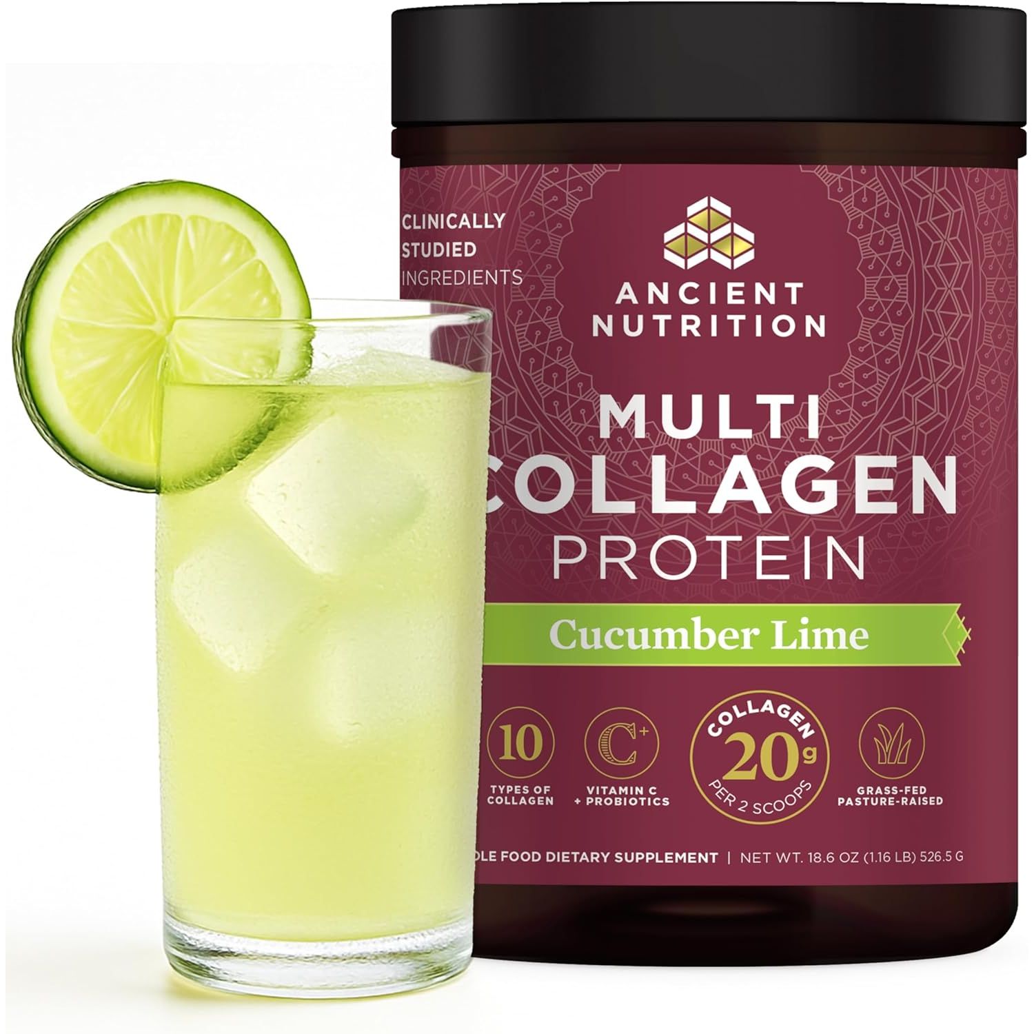 Buy now Ancient Nutrition Collagen Powder Protein with Probiotics, Unflavored Multi Collagen Protein with Vitamin C, 45 Servings, Hydrolyzed Collagen Peptides Supports Skin and Nails, Gut Health, 16oz 45 Servings Cucumber Lime at indiglob india