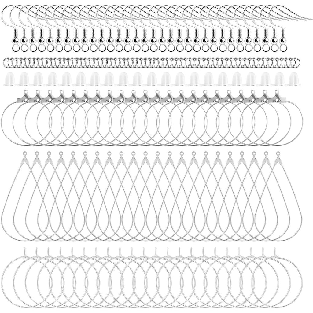 Buy now 400 Piece Sterling Silver Plated Earring Hooks, Hypoallergenic Earrings Making Kit with Beading Hoop Earring Finding Component Accessories, Earring Backs & Jump Rings for DIY Jewelry Craft at indiglob india