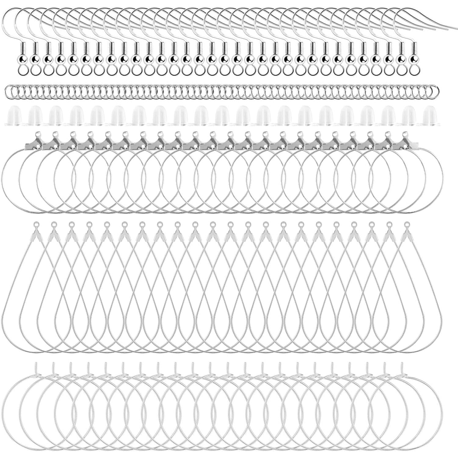 Buy now 400 Piece Sterling Silver Plated Earring Hooks, Hypoallergenic Earrings Making Kit with Beading Hoop Earring Finding Component Accessories, Earring Backs & Jump Rings for DIY Jewelry Craft at indiglob india