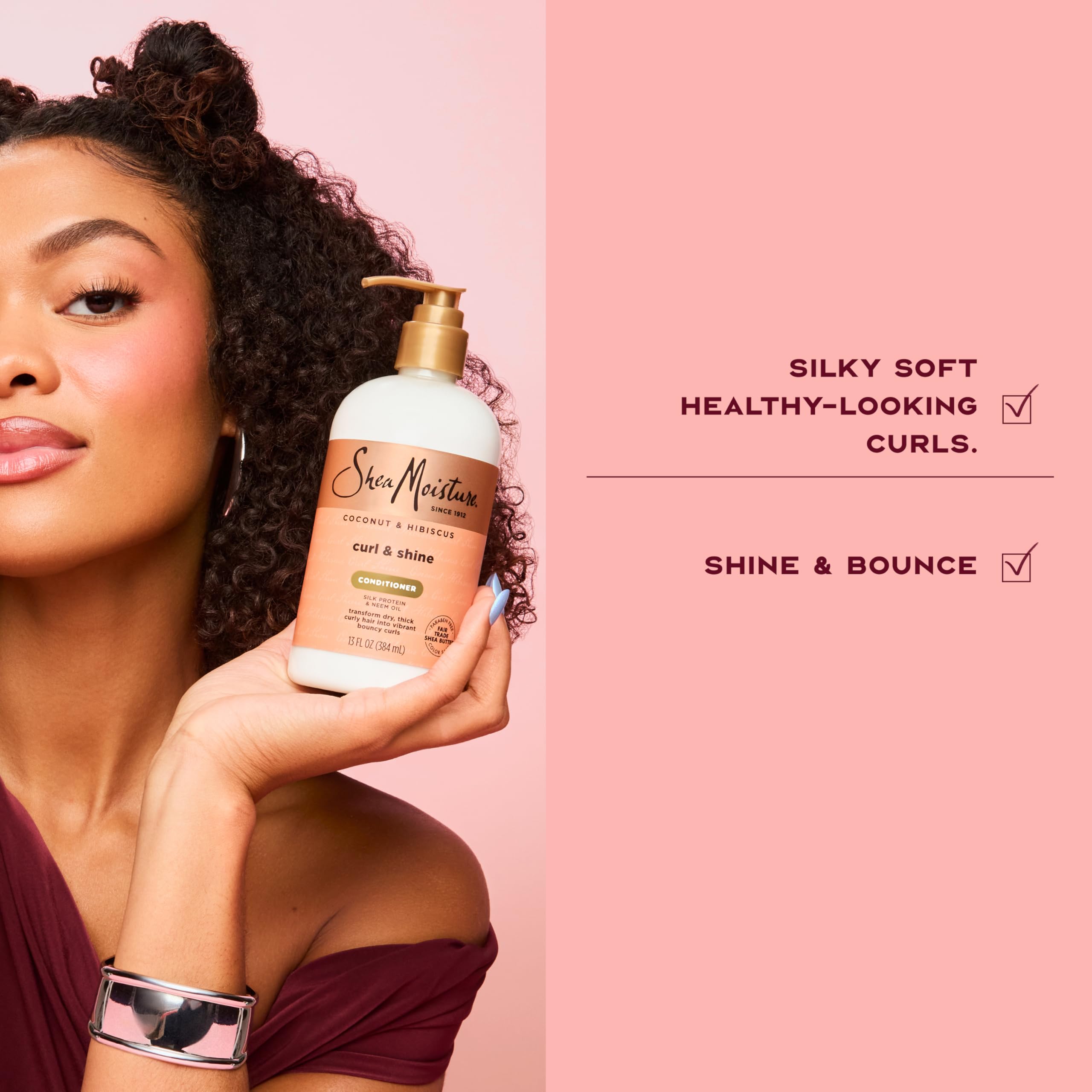 Shea Moisture Curl & Shine Conditioner Coconut & Hibiscus, for Thick, Curly Hair to Moisturize & Soften, 13 oz | Moisturizing conditioner with Coconut Oil, Neem Oil & Silk Protein to quickly detangle, reduce frizz, and hydrate curls.