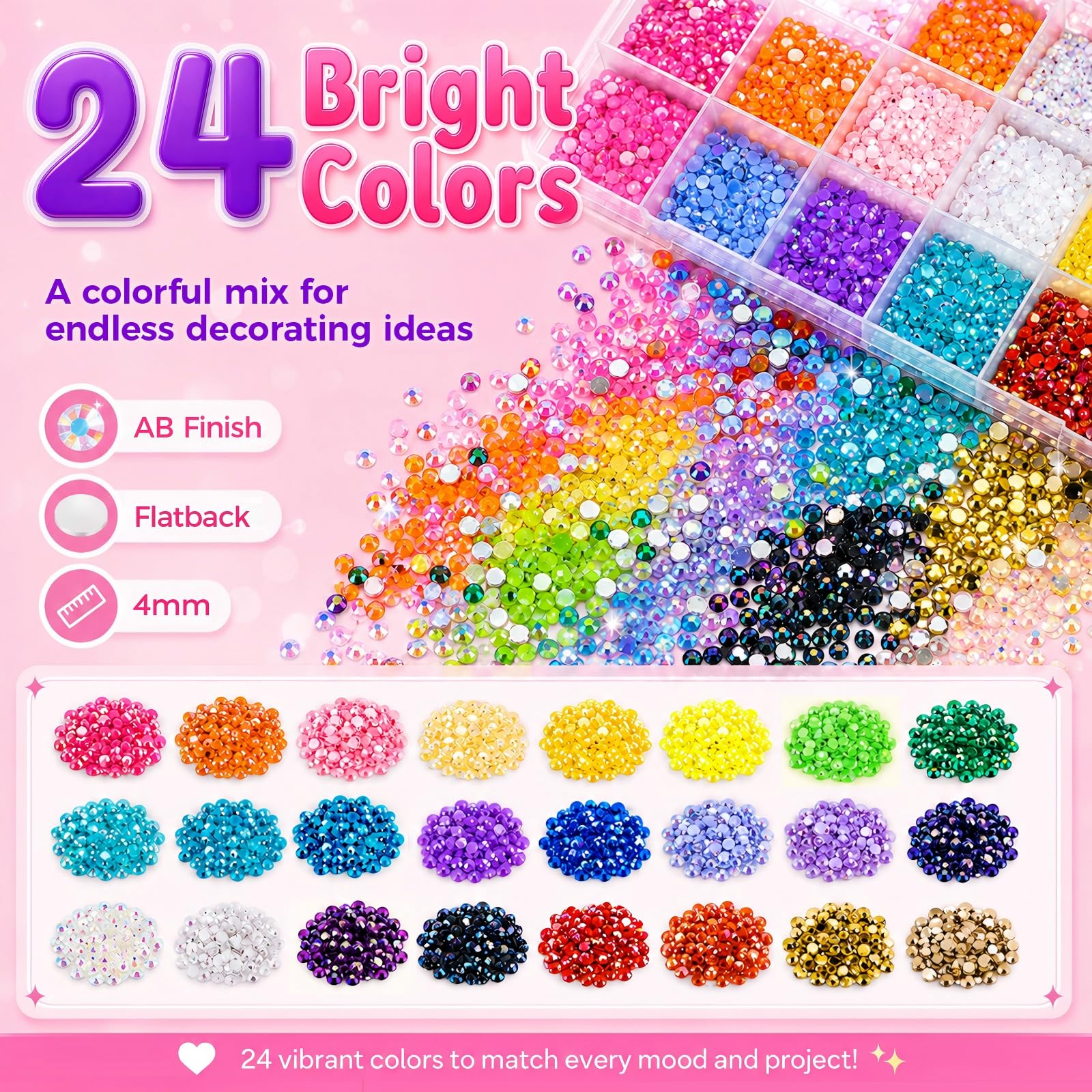Redtwo 4mm 20000Pcs Bedazzling Kit with Rhinestones | 24 Colors Flatback Rhinestones, 4Pcs 10ml Jewelry Glue and Tools for Clothes, Books, Shoes and Crafts